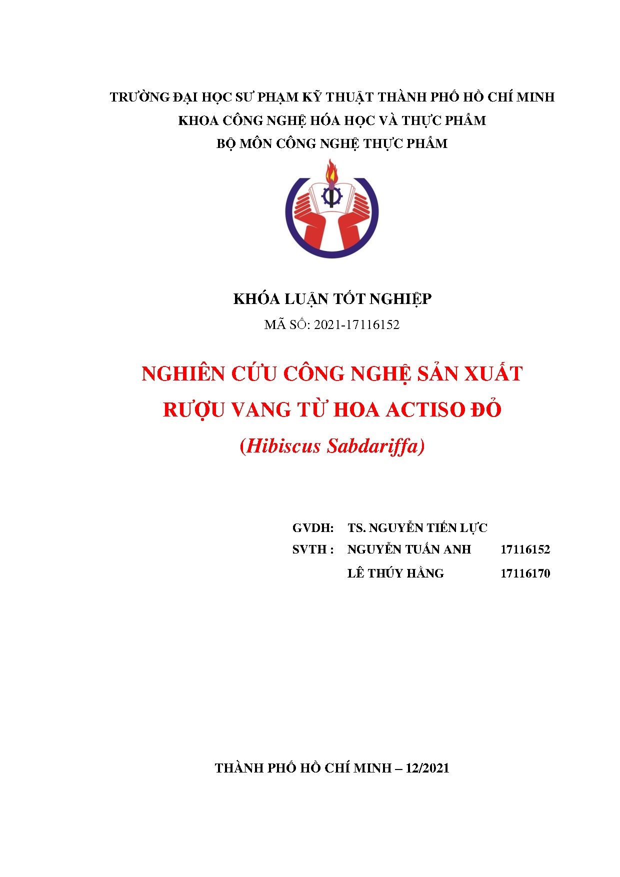 Đồ án tốt nghiệp - Nghiên cứu công nghệ sản xuất rượu vang từ hoa actiso đỏ (Hibiscus Sabdariffa)