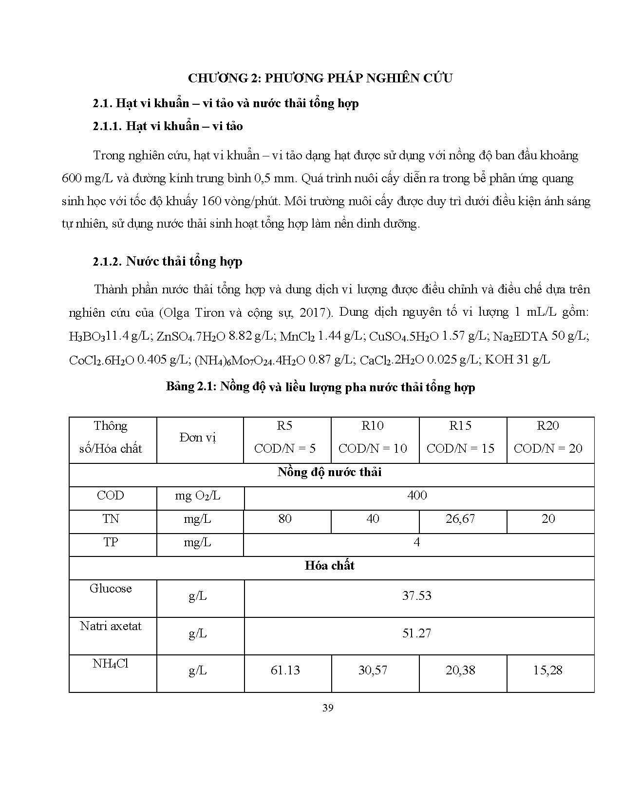 Đồ án tốt nghiệp - Khảo sát đặc tính sinh khối vi tảo - vi khuẩn dạng hạt trong xử lý NTSHTĐKÁSTN - Trang 39