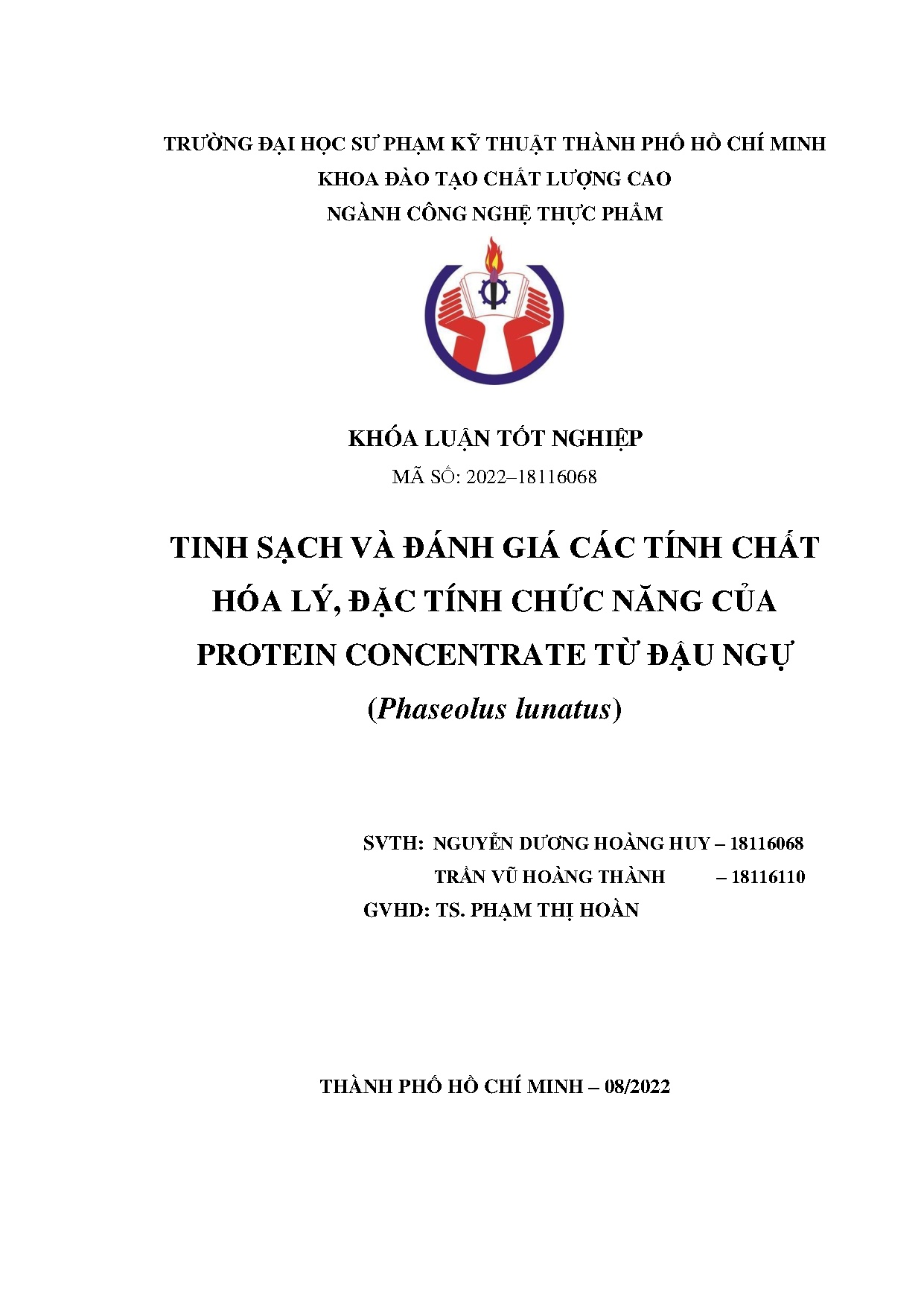 Đồ án tốt nghiệp - Tinh sạch và đánh giá các tính chất hóa lý, đặc tính chức năng của PCTĐN ( L