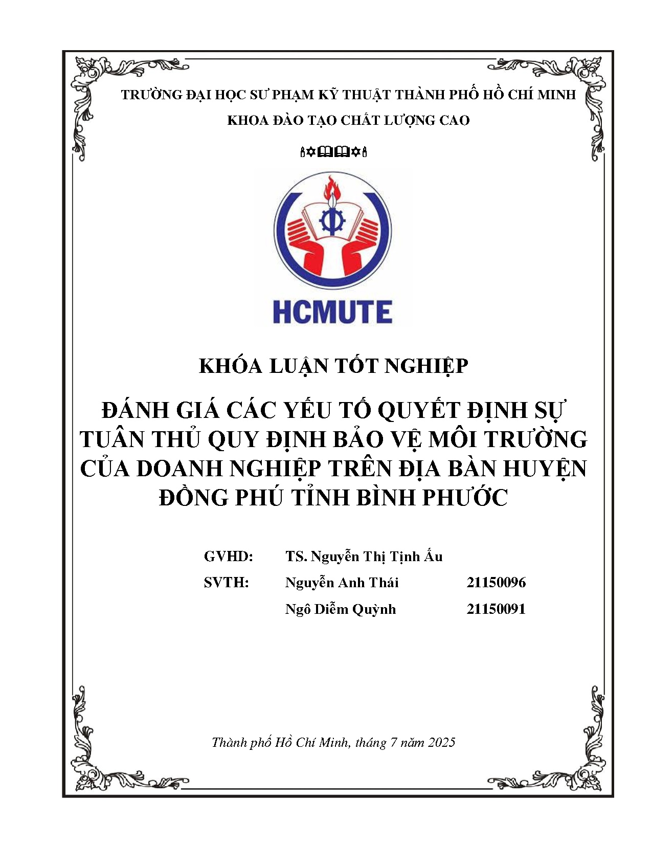 Đồ án tốt nghiệp - Đánh giá các yếu tố quyết định sự tuân thủ quy định bảo vệ môi TCDNTĐBHĐPTBP