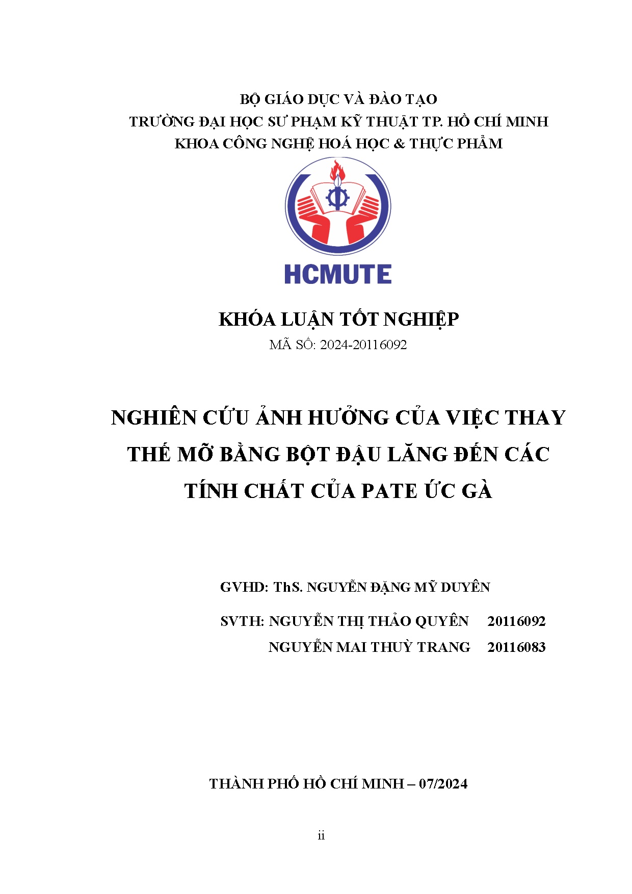 Đồ án tốt nghiệp - Nghiên cứu ảnh hưởng của việc thay thế mỡ bằng bột đậu lăng đến các tính CCPỨG