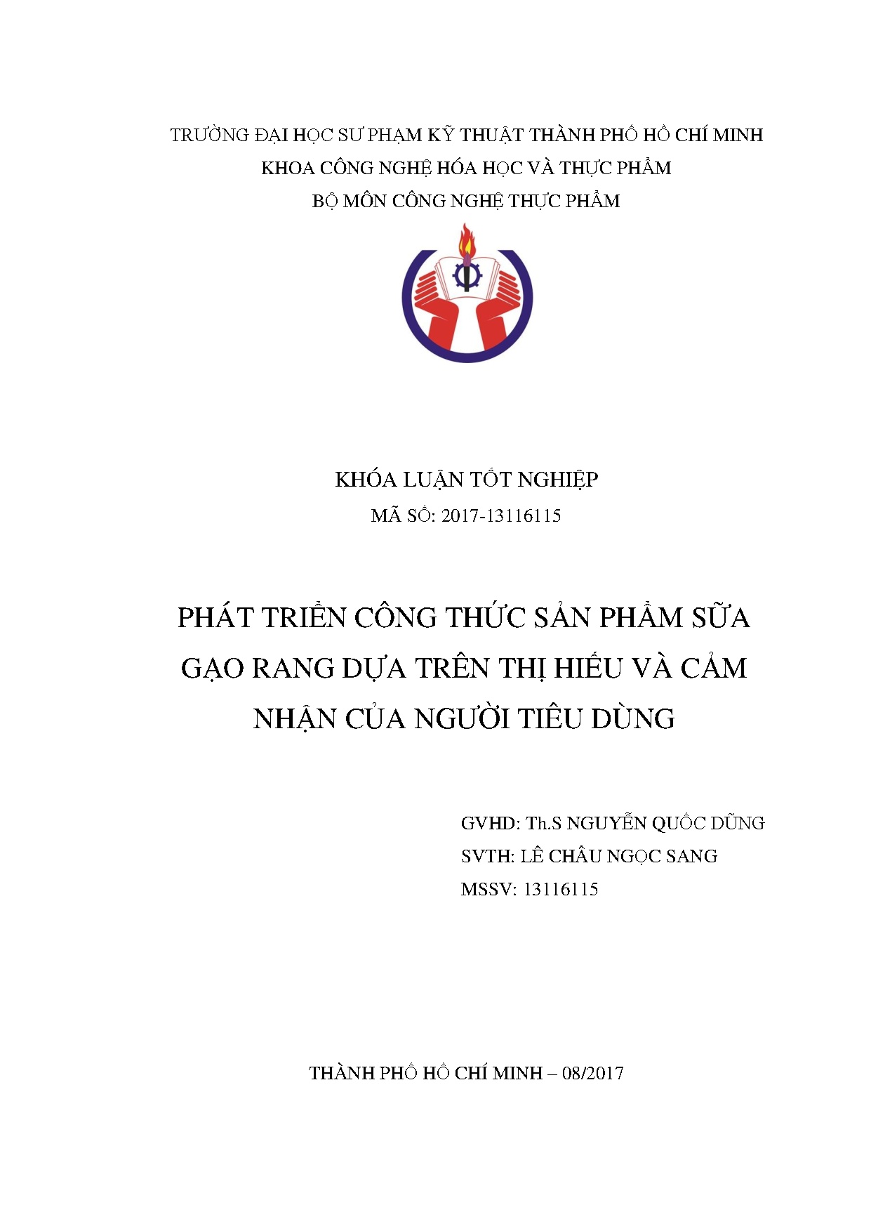 Đồ án tốt nghiệp - Phát triển công thức sản phẩm sữa gạo rang dựa trên thị hiếu và cảm nhận của NTD