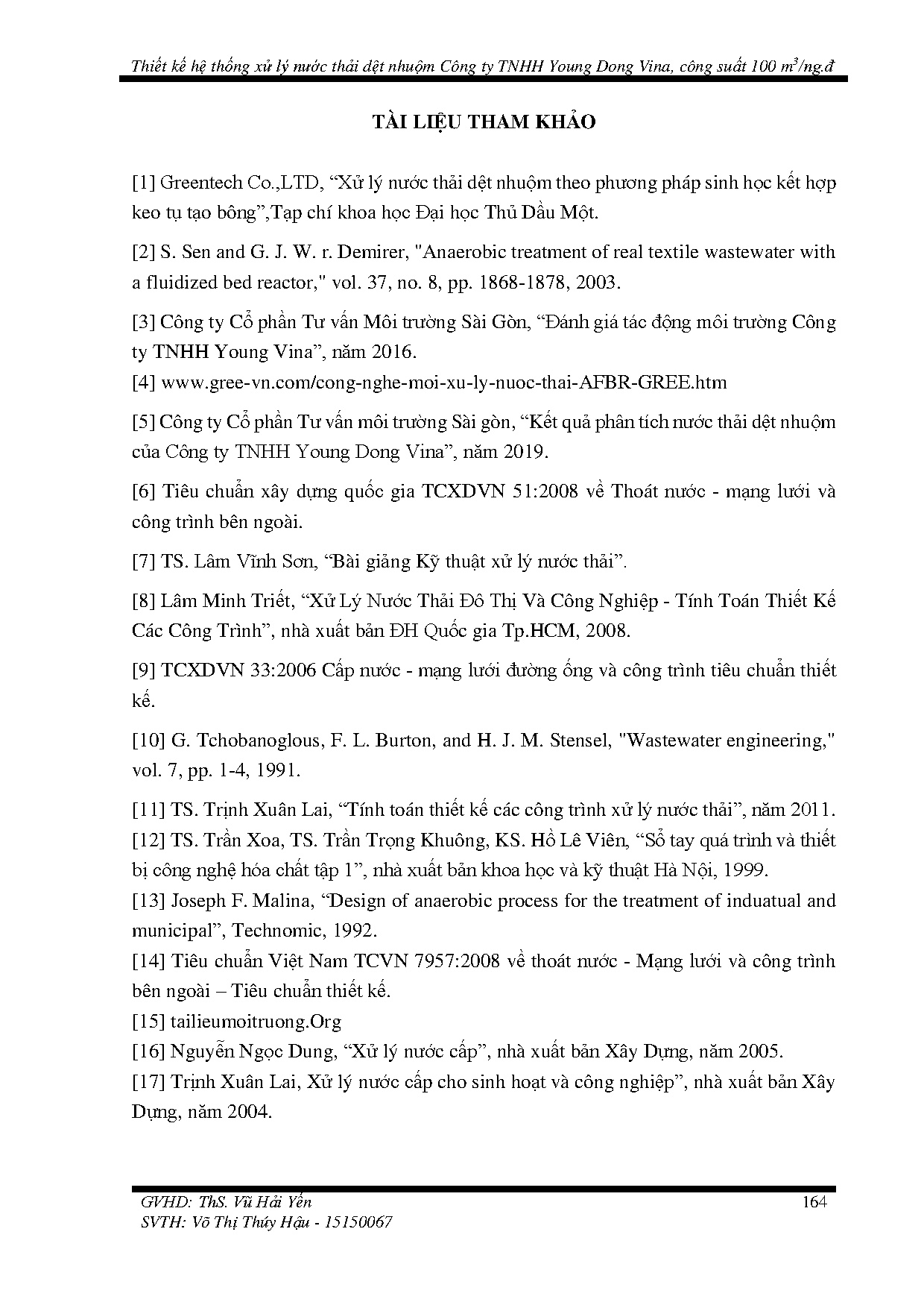 Đồ án tốt nghiệp - Thiết kế hệ thống xử lý nước thải dệt nhuộm công ty TNHH Young Dong Vina, CS 1 M - Trang 183