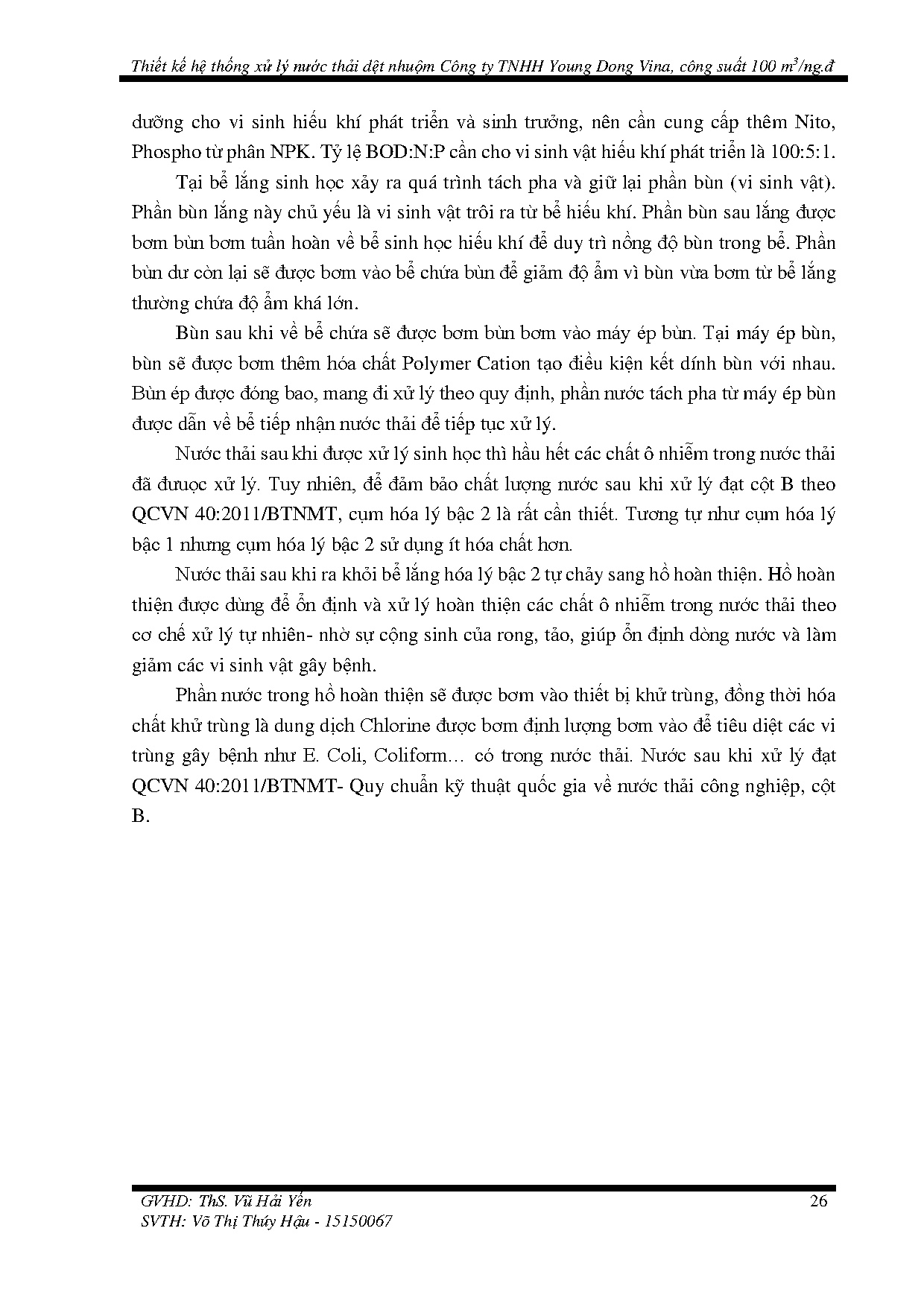 Đồ án tốt nghiệp - Thiết kế hệ thống xử lý nước thải dệt nhuộm công ty TNHH Young Dong Vina, CS 1 M - Trang 45