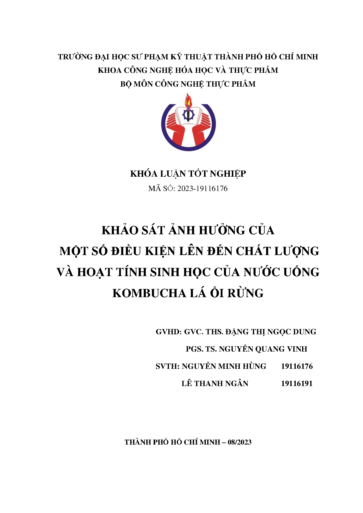 Đồ án tốt nghiệp - Khảo sát ảnh hưởng của một số điều kiện lên đến chất lượng và hoạt tính SHCNUKLỔR