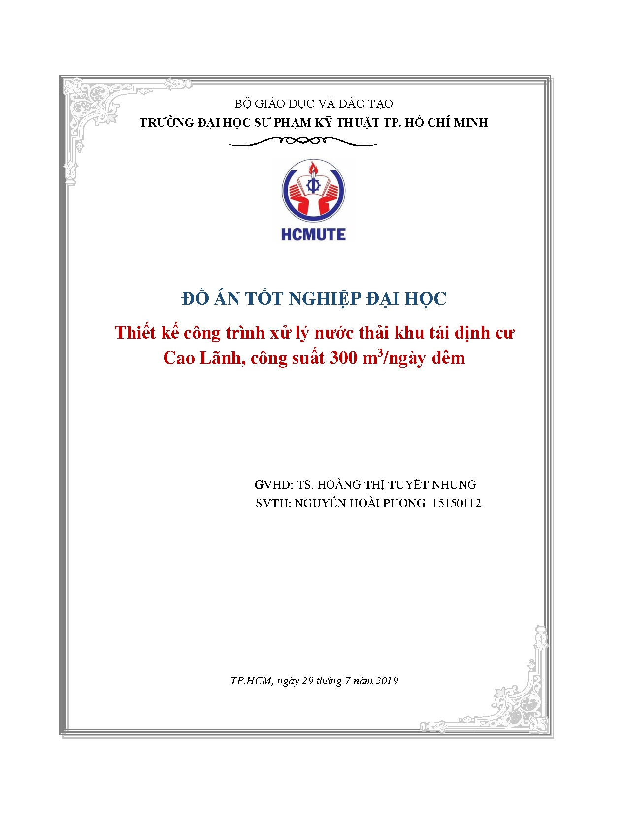 Đồ án tốt nghiệp - Thiết kế công trình xử lý nước thải khu tái định cư Cao Lãnh, công suất 300 MĐ