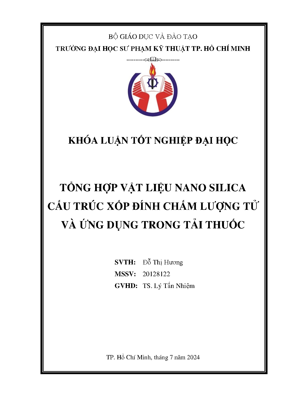 Đồ án tốt nghiệp - Tổng hợp vật liệu nano silica cấu trúc xốp đính chấm lượng tử và ứng dụng TTT