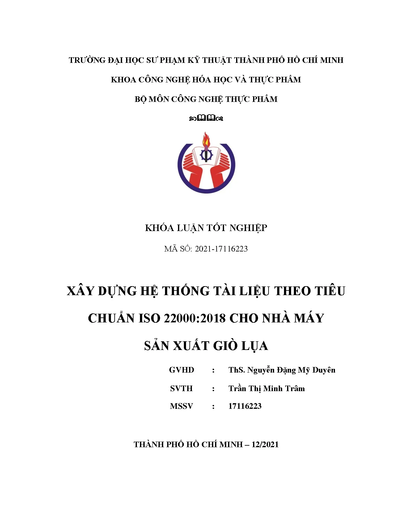 Đồ án tốt nghiệp - Xây dựng hệ thống tài liệu theo Tiêu chuẩn ISO 22000:2018 cho Nhà máy sản xuất GL