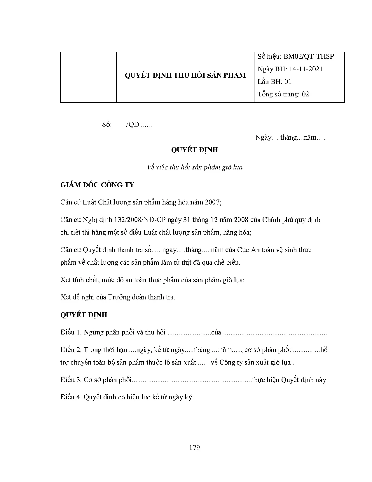 Đồ án tốt nghiệp - Xây dựng hệ thống tài liệu theo Tiêu chuẩn ISO 22000:2018 cho Nhà máy sản xuất GL - Trang 196
