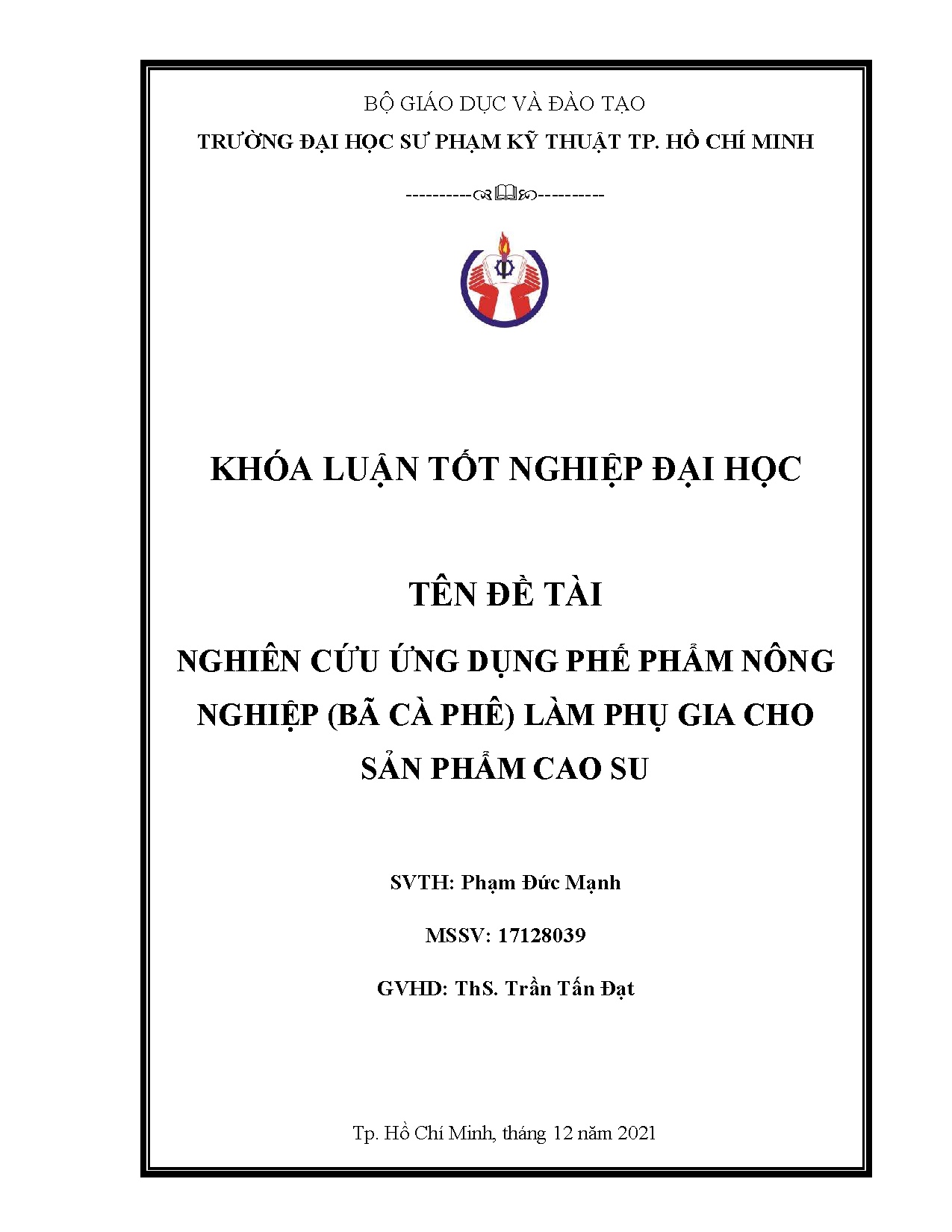 Đồ án tốt nghiệp - Nghiên cứu ứng dụng phế phẩm nông nghiệp (bã cà phê) làm phụ gia cho sản phẩm CS