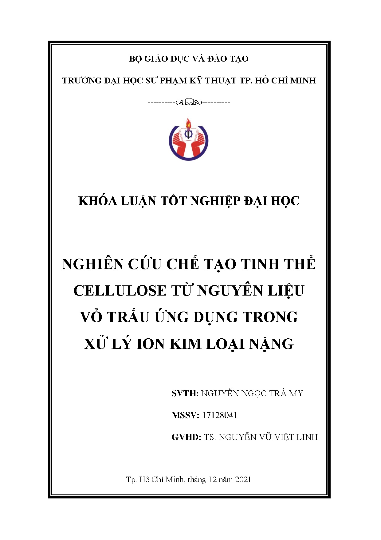 Đồ án tốt nghiệp - Nghiên cứu chế tạo tinh thể cellulose từ nguyên liệu vỏ trấu ứng dụng TXLIKLN