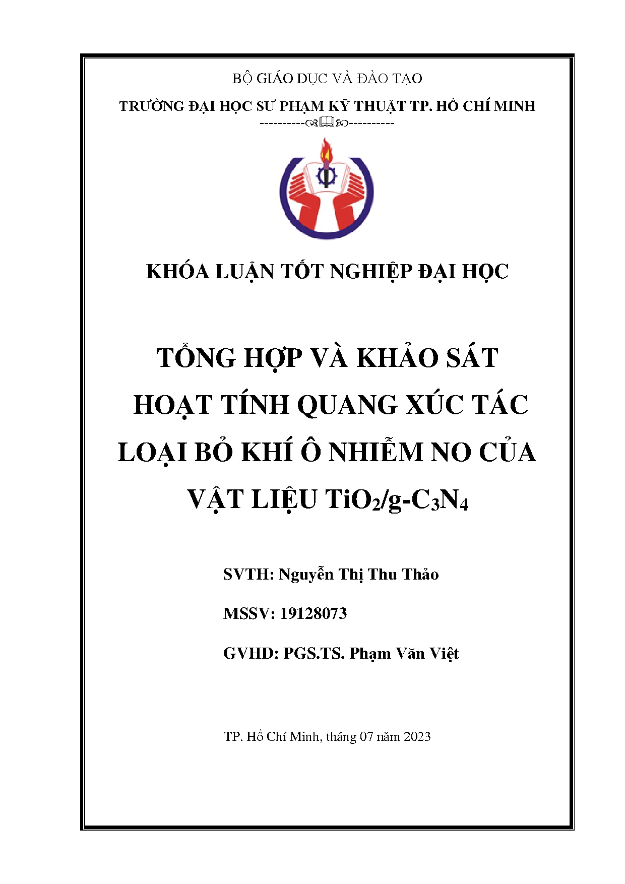 Đồ án tốt nghiệp - Tổng hợp và khảo sát hoạt tính quang xúc tác loại bỏ khí ô nhiễm NO của vật LT