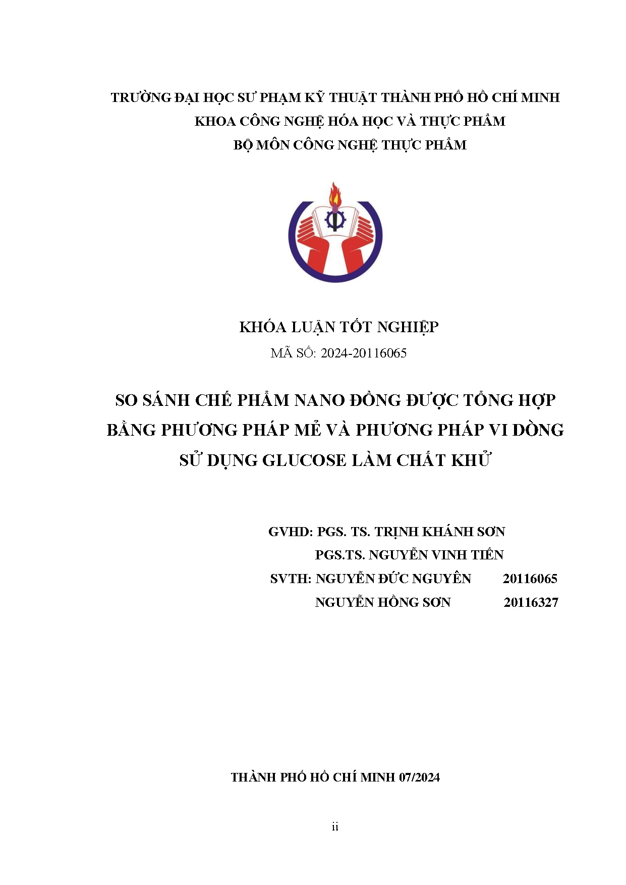 Đồ án tốt nghiệp - So sánh chế phẩm nano đồng được tổng hợp bằng phương pháp mẻ và phương PVDSDGLCK