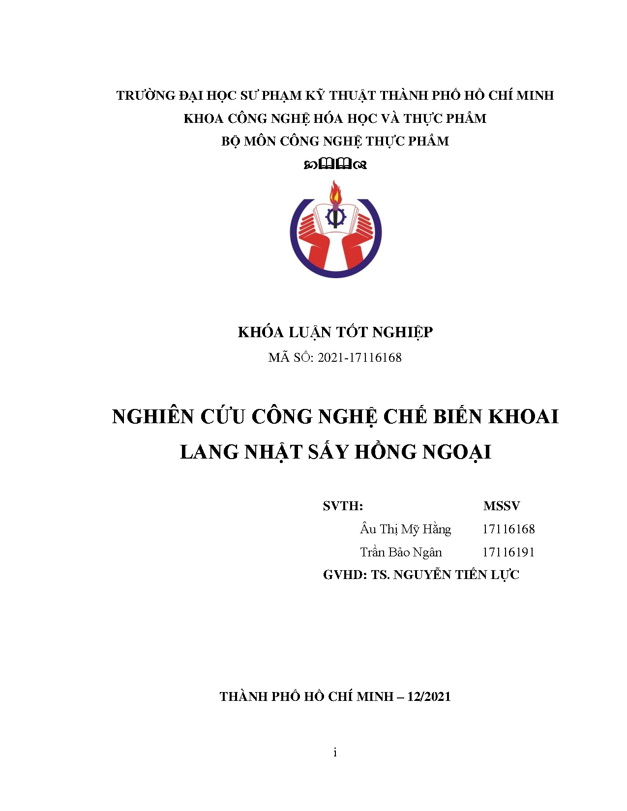 Đồ án tốt nghiệp - Nghiên cứu công nghệ chế biến khoai lang nhật sấy hồng ngoại