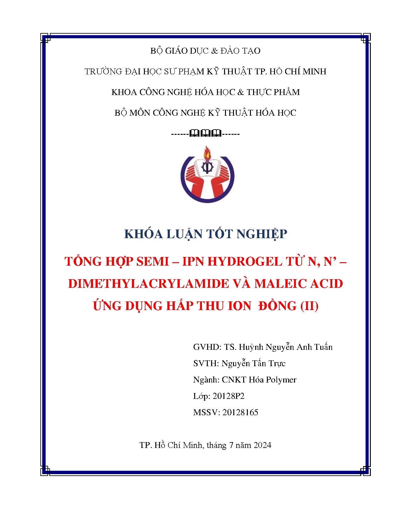 Đồ án tốt nghiệp - Tổng hợp semi- IPN hydrogel từ N, N- dimethylacrylamide và maleic acid ỨDHTIĐ (