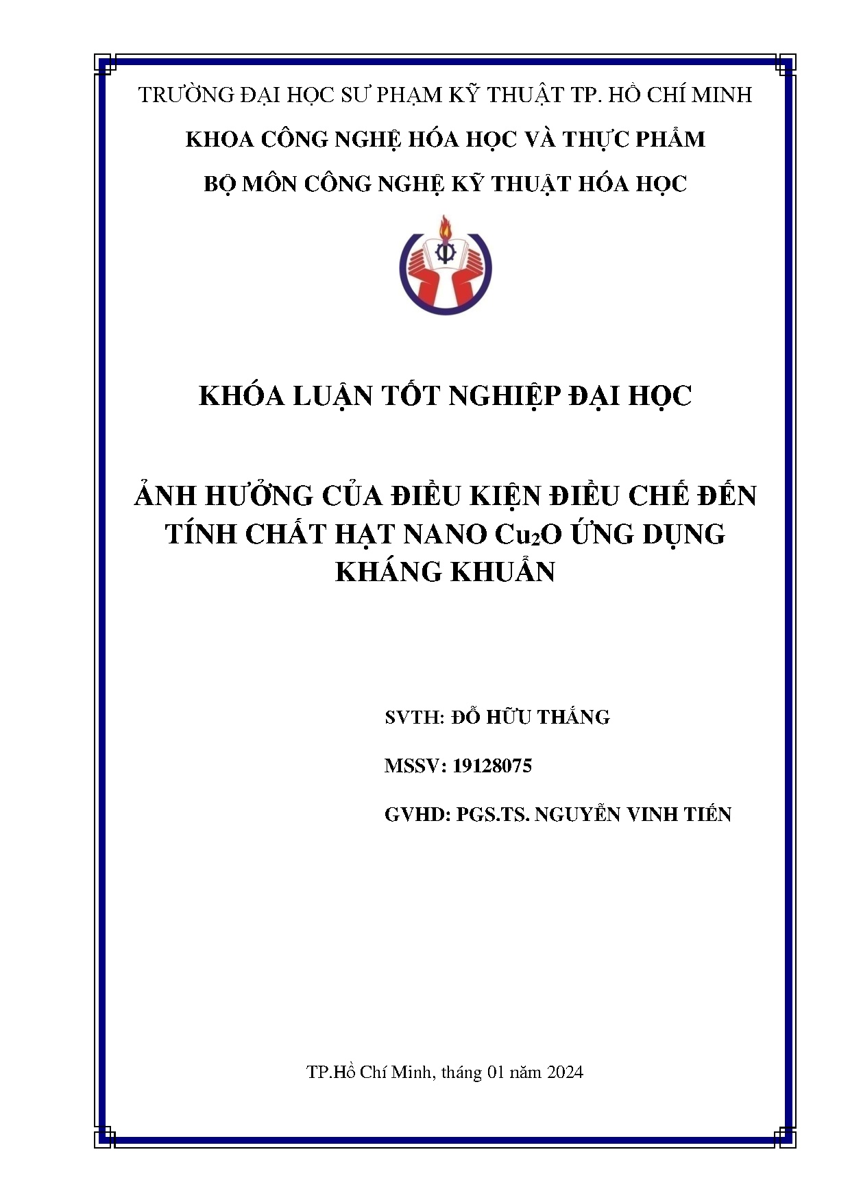 Đồ án tốt nghiệp - ẢNH HƯỞNG CỦA ĐIỀU KIỆN ĐIỀU CHẾ ĐẾN TÍNH CHẤT HẠT NANO Cu2O ỨNG DỤNG KHÁNG KHUẨN