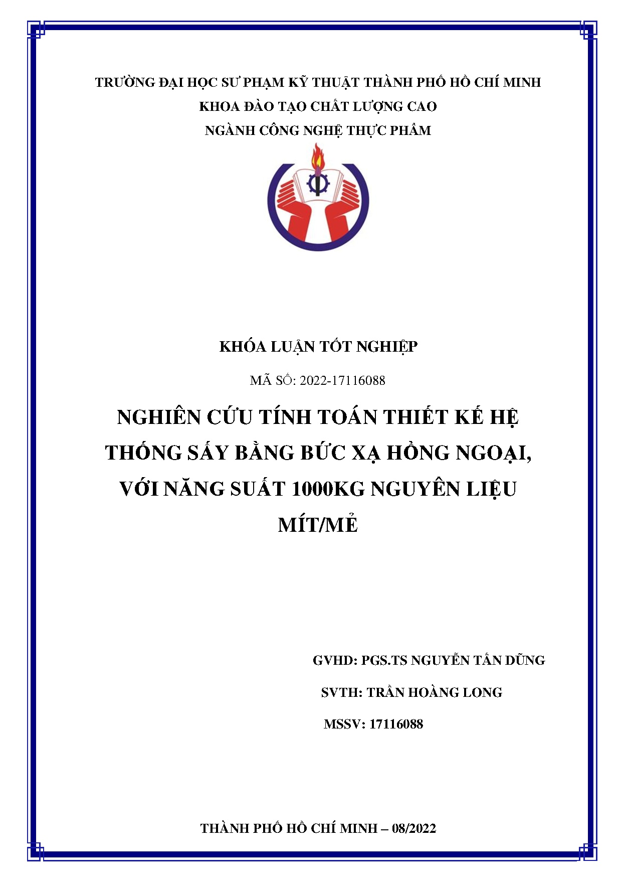 Đồ án tốt nghiệp - Nghiên cứu Tính toán Thiết kế hệ thống sấy bằng bức xạ hồng ngoại, với NS 1 NLM