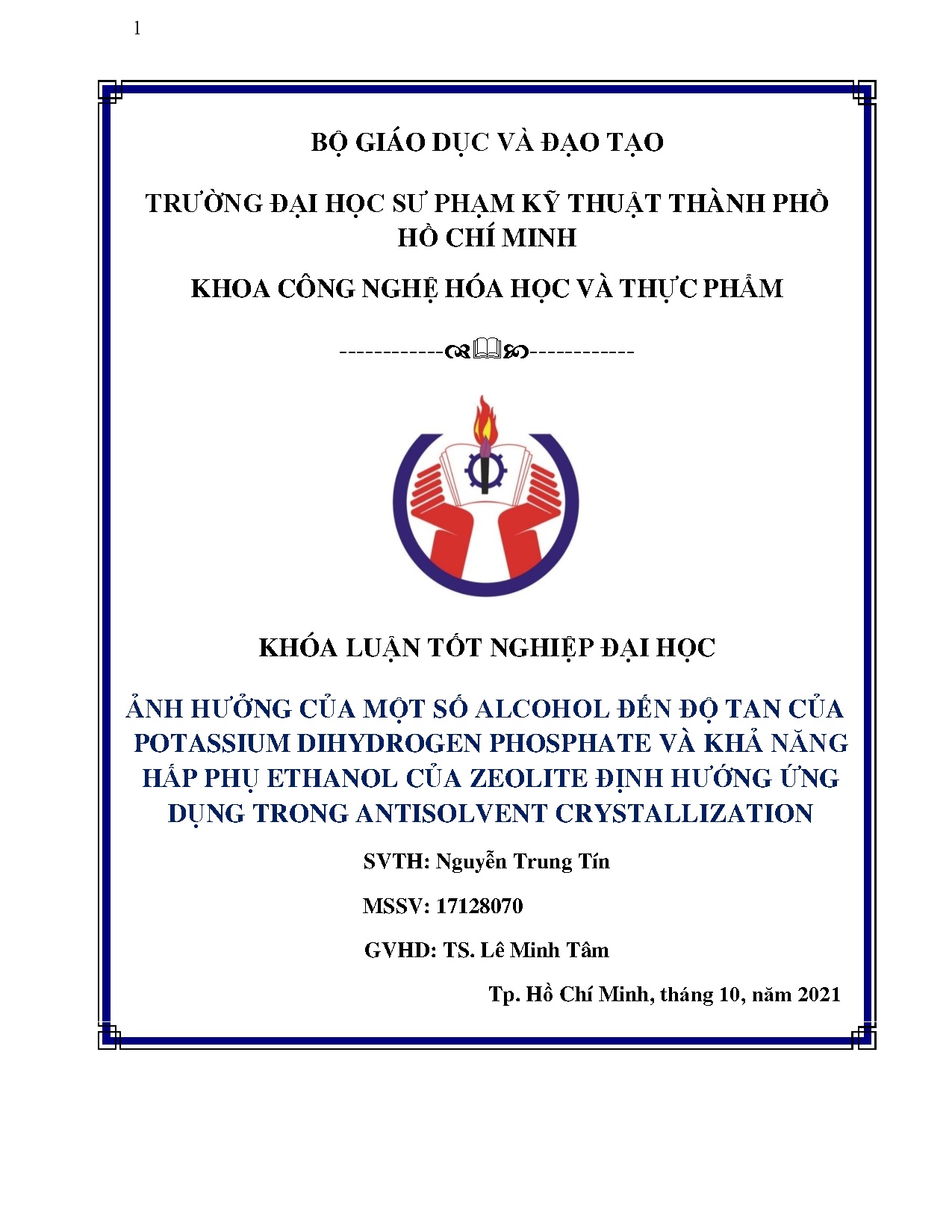 Đồ án tốt nghiệp - Ảnh hưởng của một số alcohol đến độ tan của potassium dihydrogen PVKNHTECZĐHỨDTAC