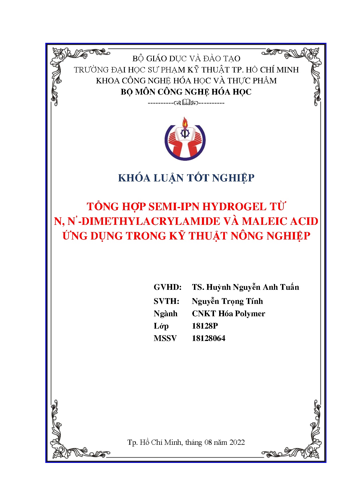 Đồ án tốt nghiệp - Tổng hợp Semi-IPN Hydrogel từ N, N-Dimethylacrylamide và Maleic acid ứng DTKTNN