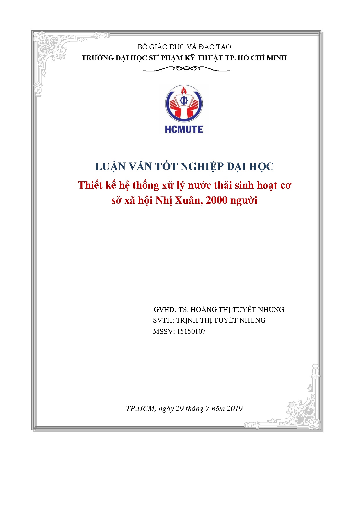 Đồ án tốt nghiệp - Thiết kế hệ thống xử lý nước thải sinh hoạt cơ sở xã hội Nhị Xuân, 2000 người