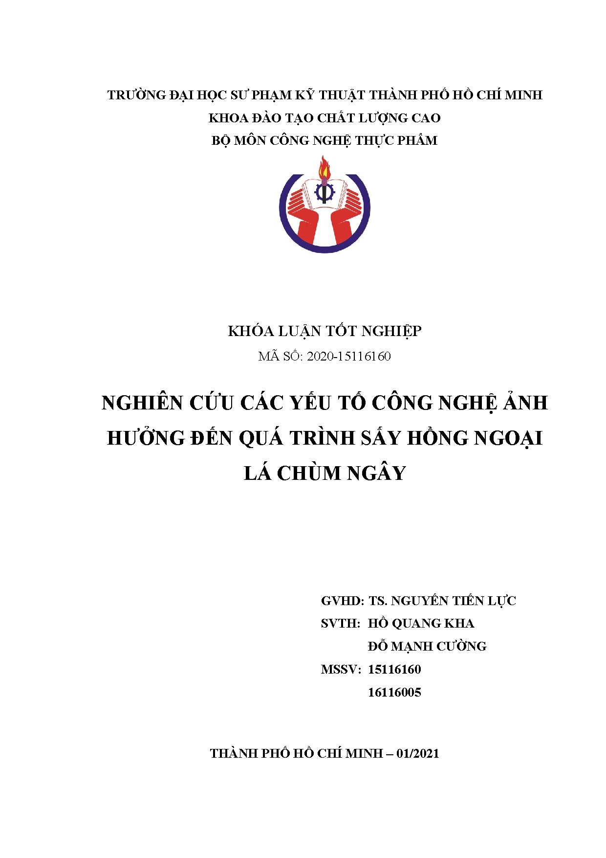 Đồ án tốt nghiệp - Nghiên cứu các yếu tố công nghệ ảnh hưởng đến quá trình sấy hồng ngoại lá chùm C