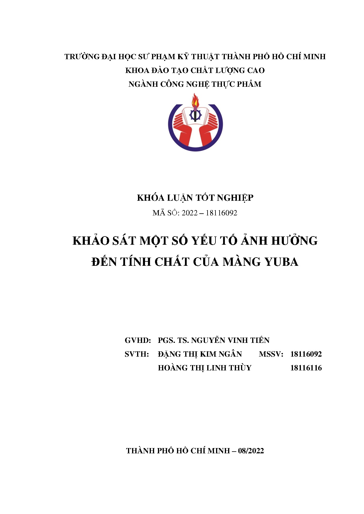 Đồ án tốt nghiệp - Khảo sát một số yếu tố ảnh hưởng đến tính chất của màng Yuba