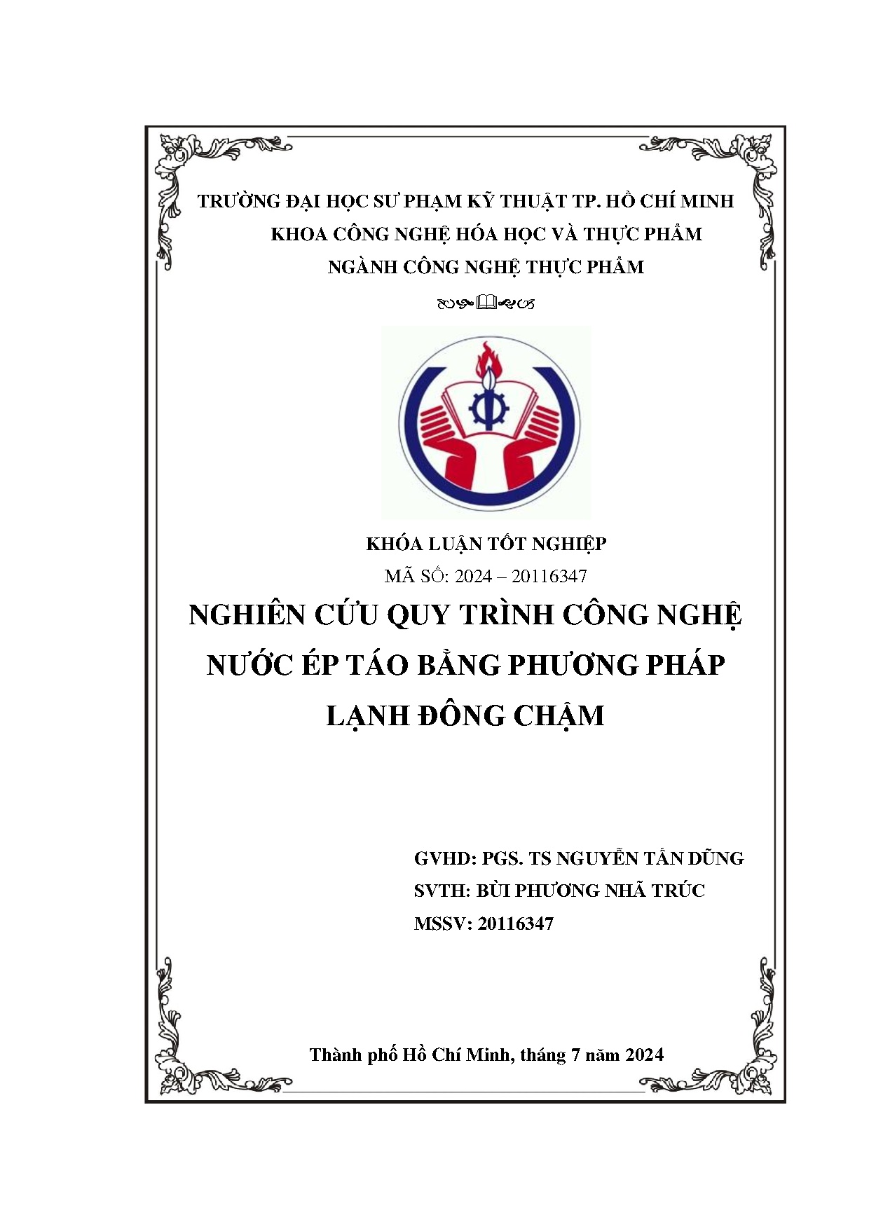Đồ án tốt nghiệp - Nghiên cứu quy trình công nghệ nước ép táo bằng phương pháp lạnh đông chậm