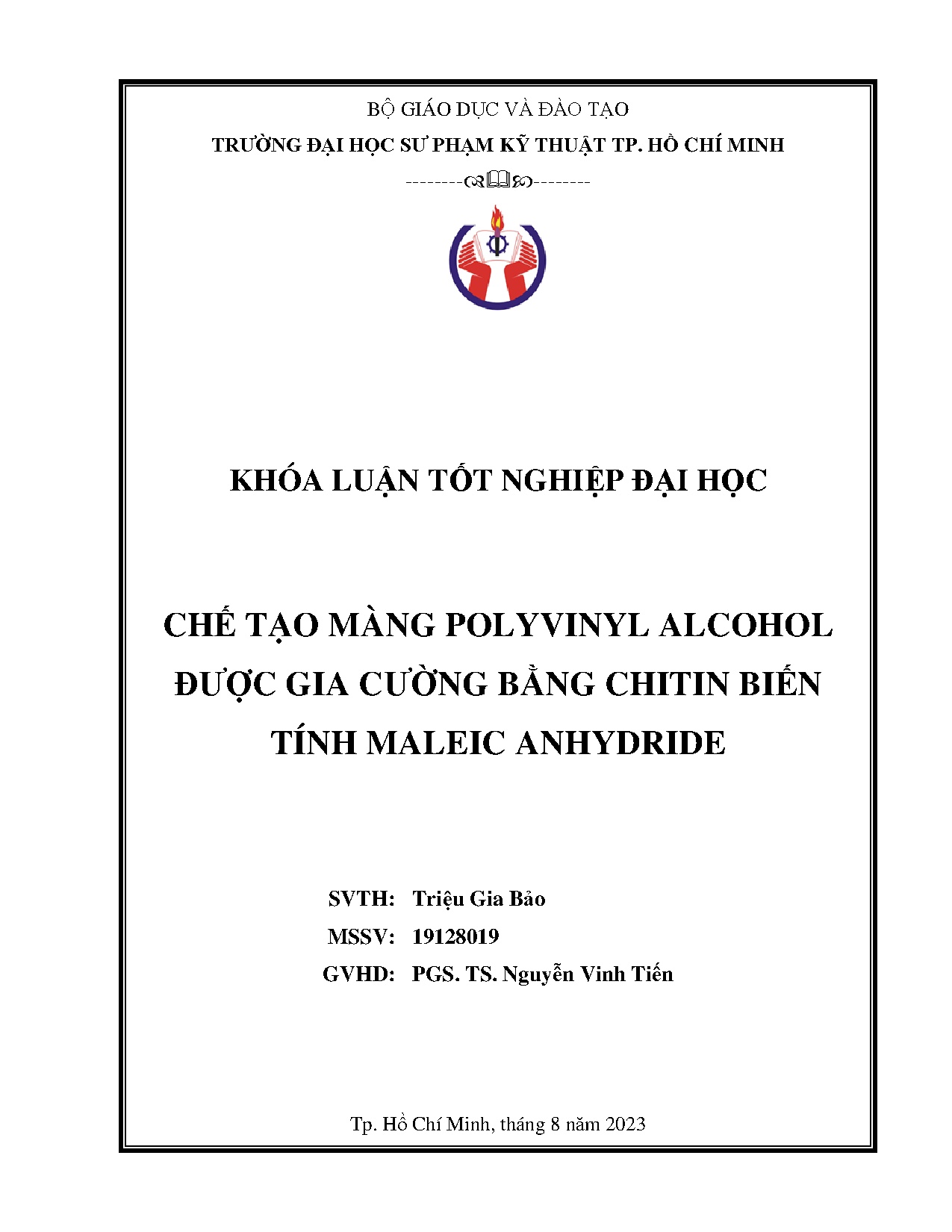 Đồ án tốt nghiệp - Chế tạo màng polyvinyl alcohol được gia cường bằng chitin biến tính maleic A
