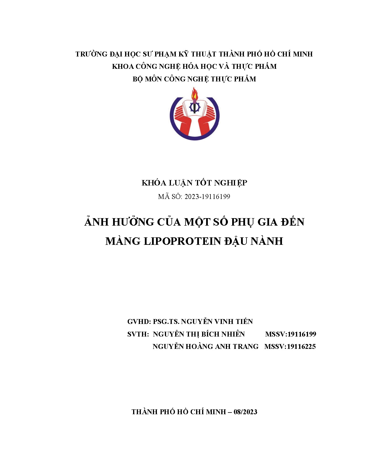 Đồ án tốt nghiệp - Ảnh hưởng của một số phụ gia đến màng Lipoprotein đậu nành