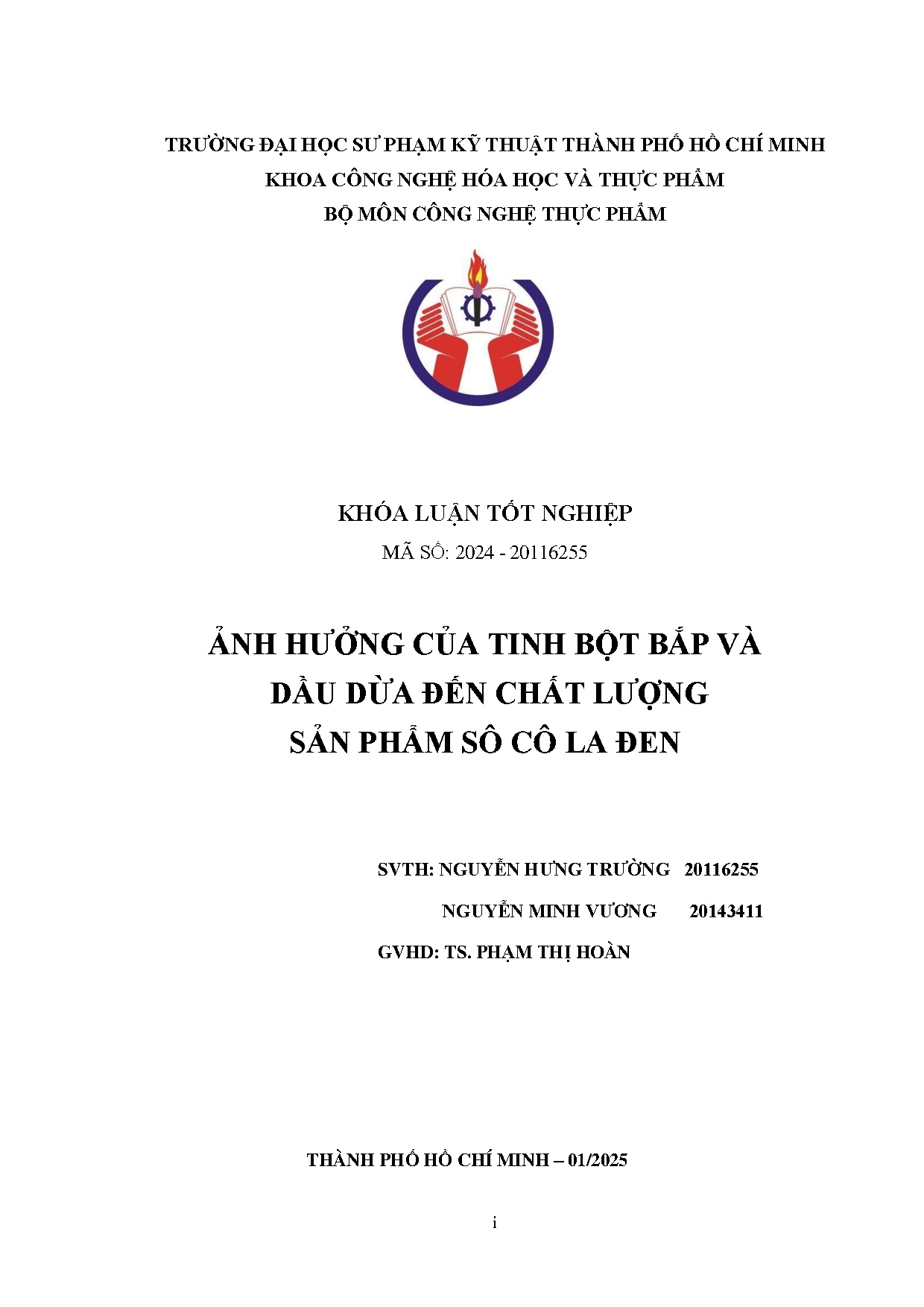 Đồ án tốt nghiệp - Ảnh hưởng của tinh bột bắp và dầu dừa đến chất lượng sản phẩm sô cô la đen