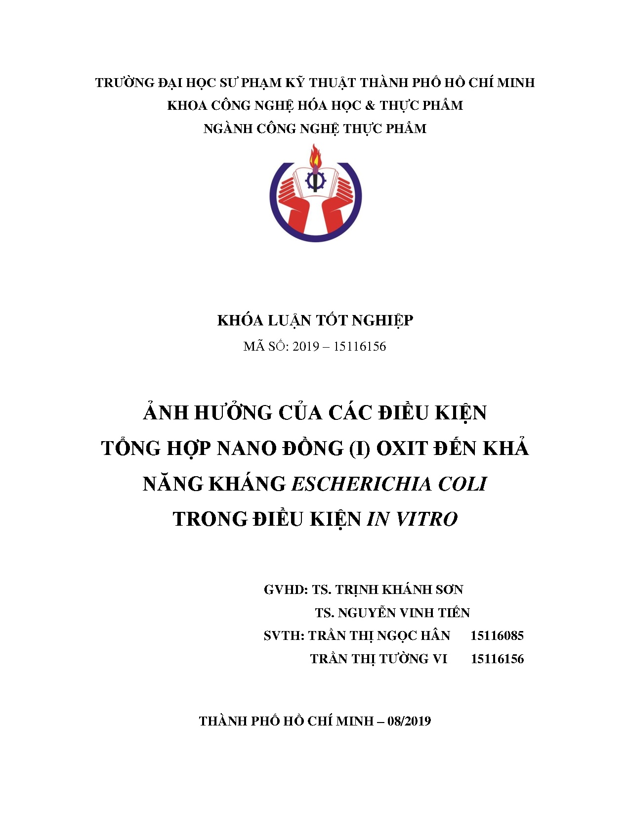 Đồ án tốt nghiệp - Ảnh hưởng của các điều kiện tổng hợp nano đồng (I) oxit đến khả năng KECTĐKIV