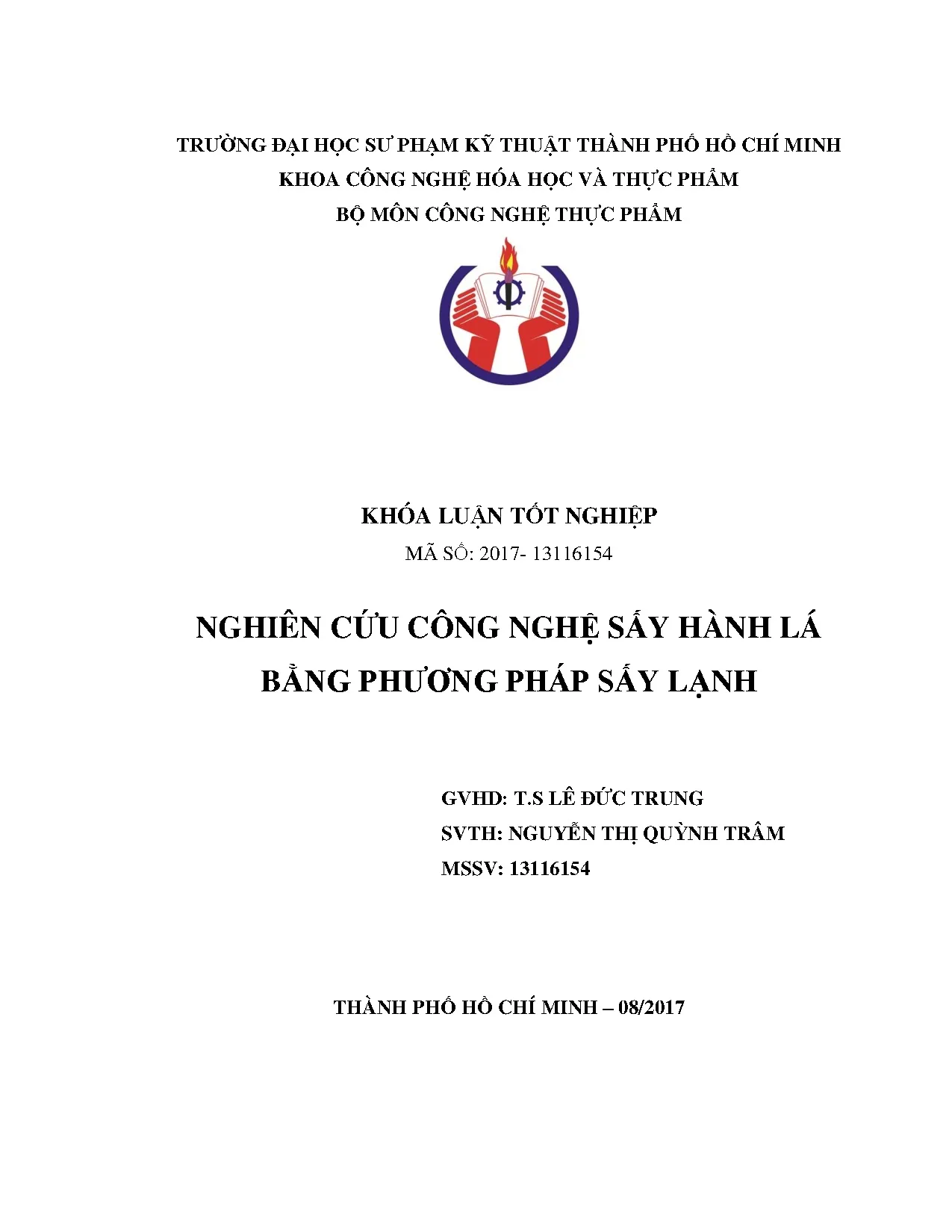 Đồ án tốt nghiệp - Nghiên cứu công nghệ sấy hành lá bằng phương pháp sấy lạnh