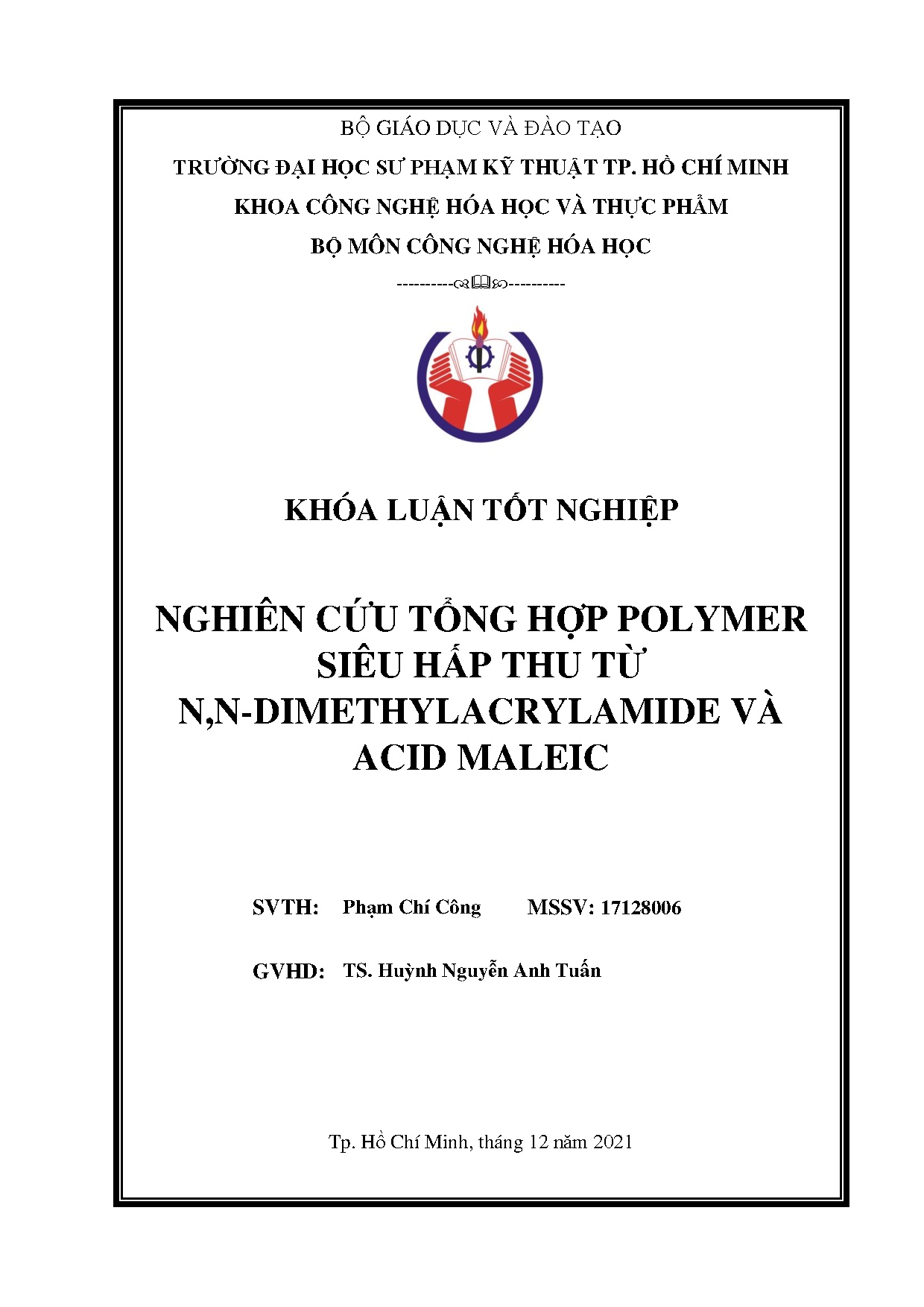 Đồ án tốt nghiệp - Nghiên cứu tổng hợp polymer siêu hấp thu từ n,n-dimethylacrylamide và acid maleic