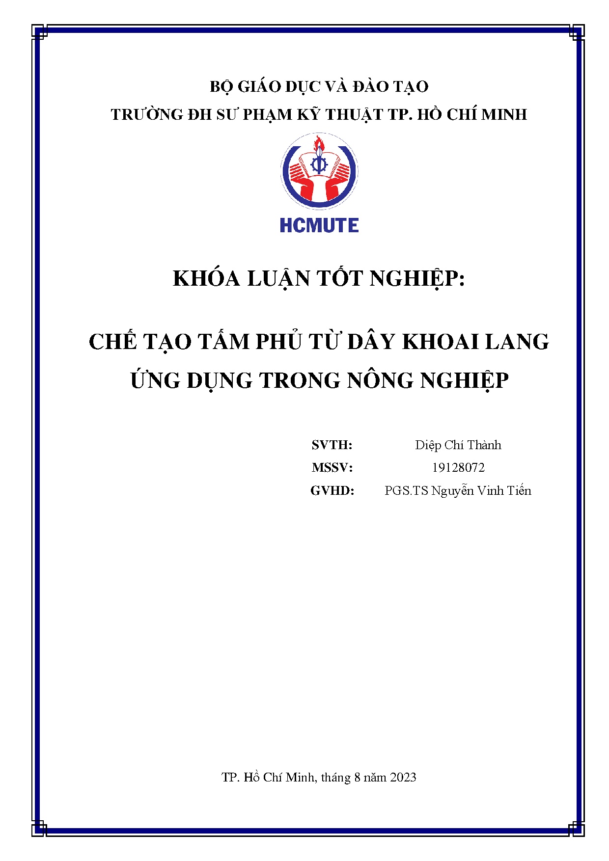 Đồ án tốt nghiệp - Chế tạo tấm phủ từ dây khoai lang ứng dụng trong nông nghiệp