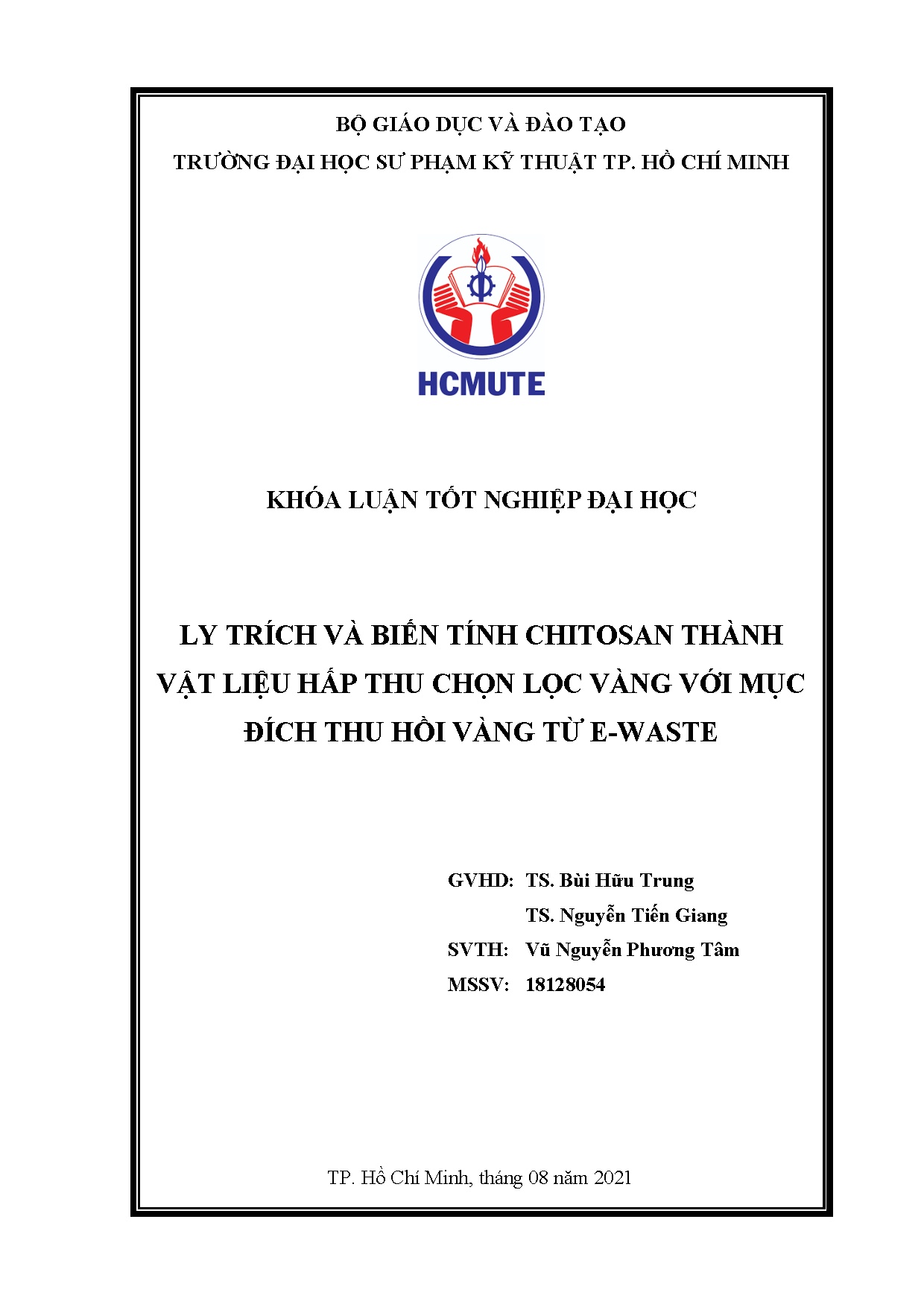 Đồ án tốt nghiệp - Ly trích và biến tính Chitosan thành vật liệu hấp thu chọn lọc vàng với MĐTHVTE