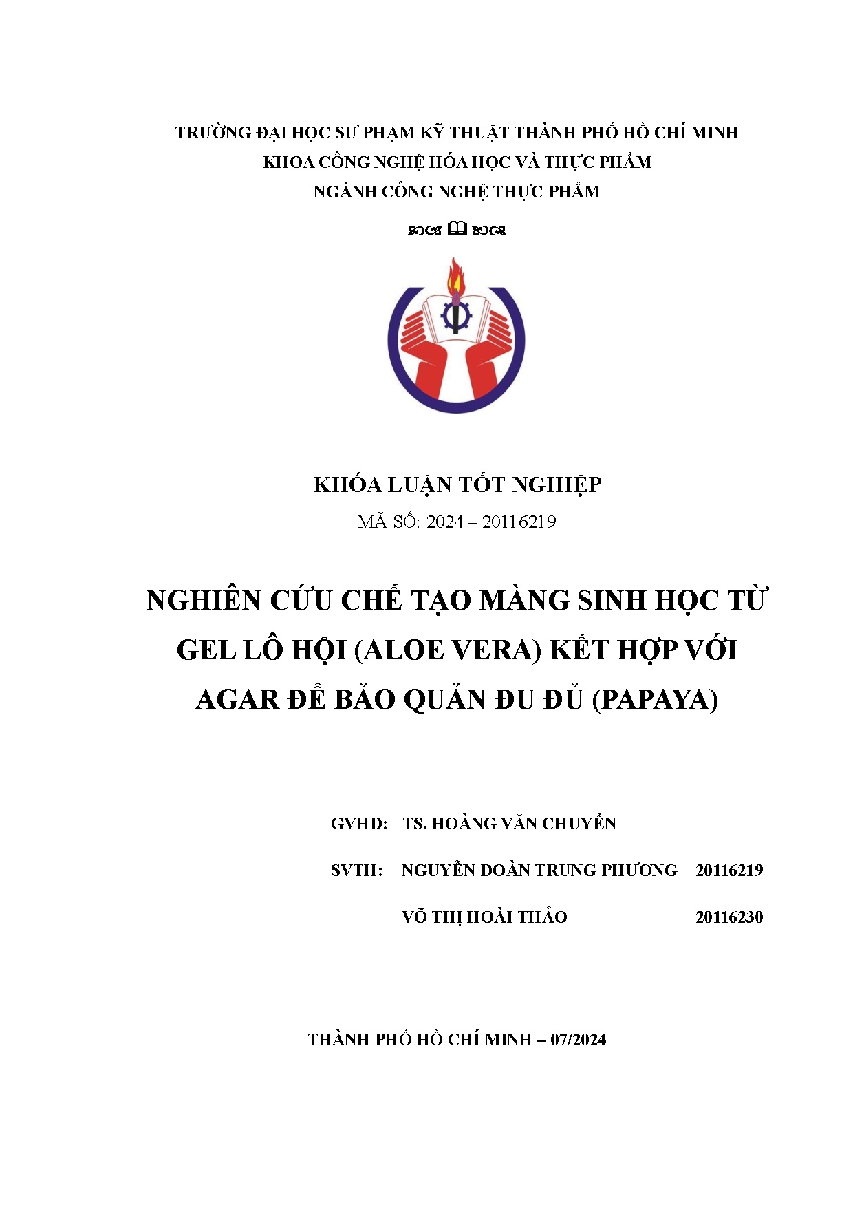 Đồ án tốt nghiệp - Nghiên cứu chế tạo màng sinh học từ gel lô hội (Aloe Vera) kết hợp với ABQĐĐ (