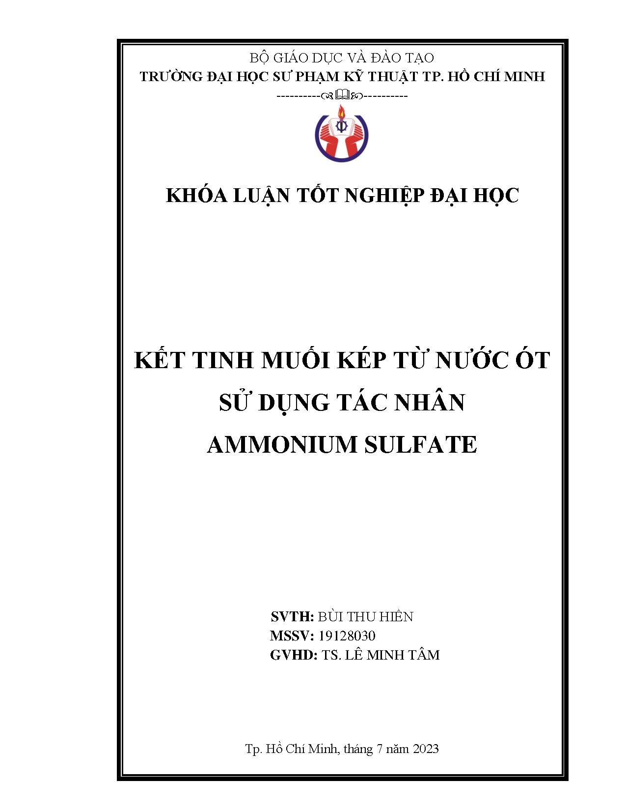 Đồ án tốt nghiệp - Kết tinh muối kép từ nước ót sử dụng tác nhân ammonium sulfate
