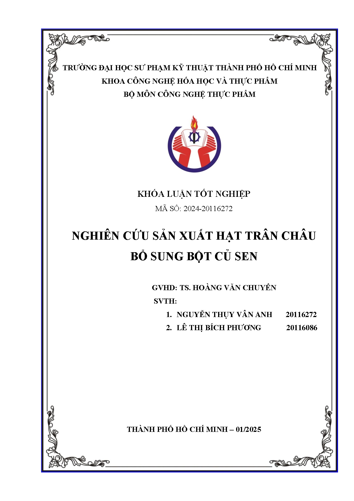 Đồ án tốt nghiệp - Nghiên cứu sản xuất hạt trân châu bổ sung bột củ sen