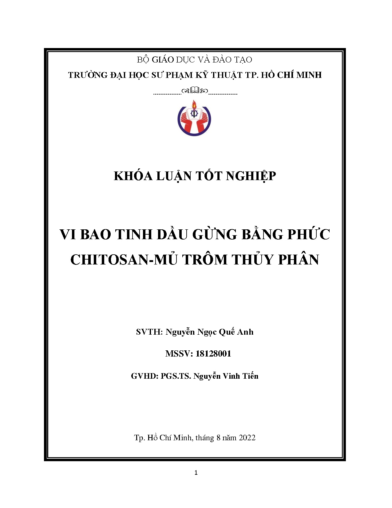 Đồ án tốt nghiệp - Vi bao tinh dầu gừng bằng phức Chitosan - mủ trôm thủy phân