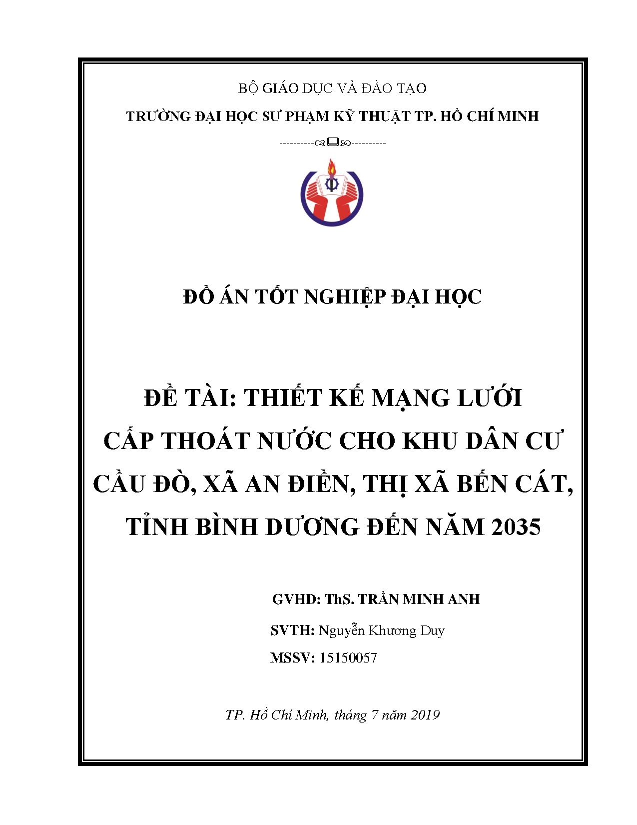 Đồ án tốt nghiệp - Thiết kế mạng lưới cấp thoát nước cho khhu dân cư Cầu Đò, xã An Điền, TXBCTBDĐN 2