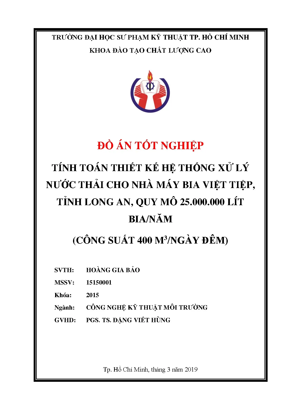 Đồ án tốt nghiệp - Tính toán, thiết kế hệ thống xử lý nước thải cho nhà máy bia VTTLAQM 2 LB ( S 4