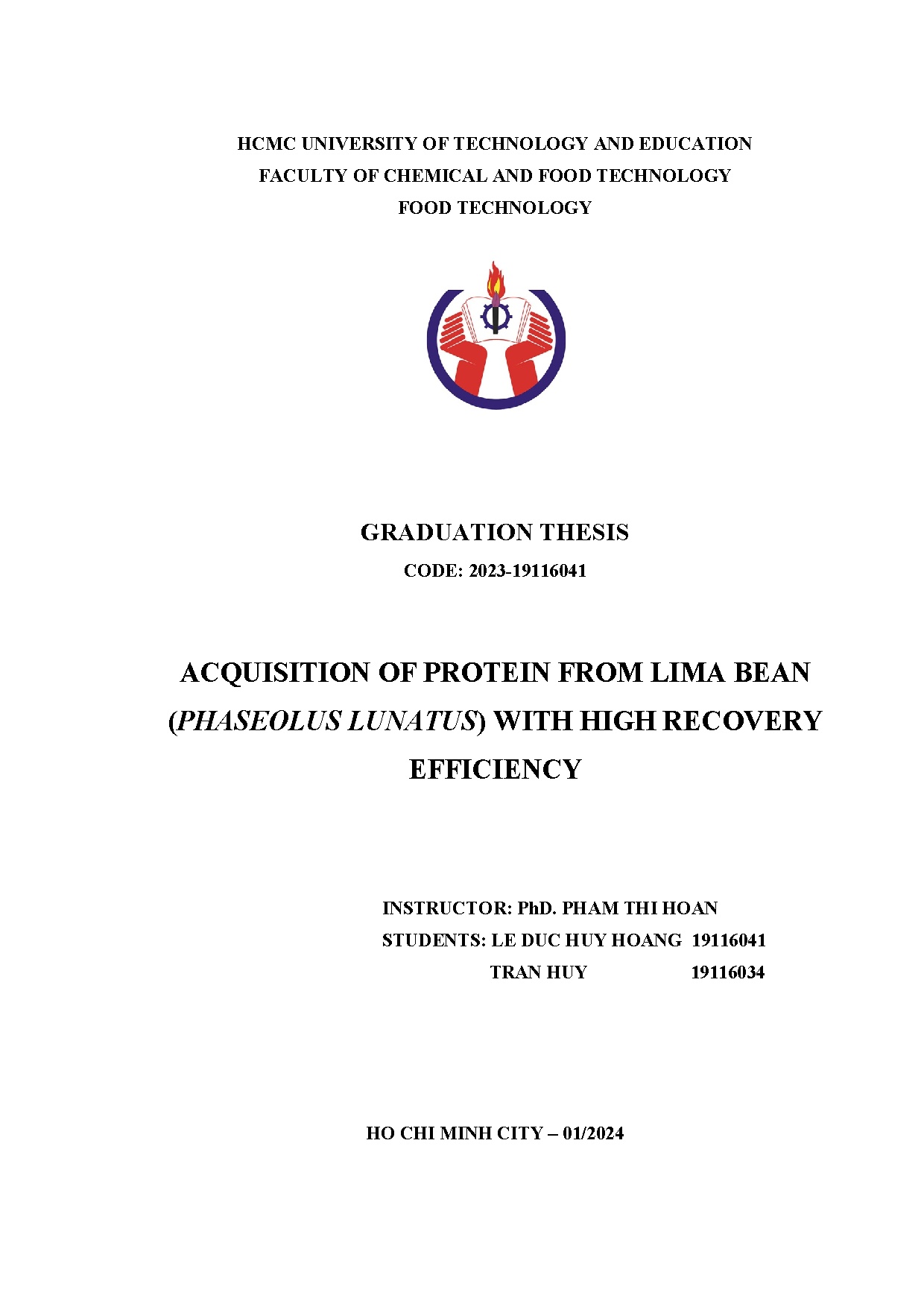 Đồ án tốt nghiệp - Acquisition of protein from Lima bean (Phaseolus Lunatus) with high recovery E