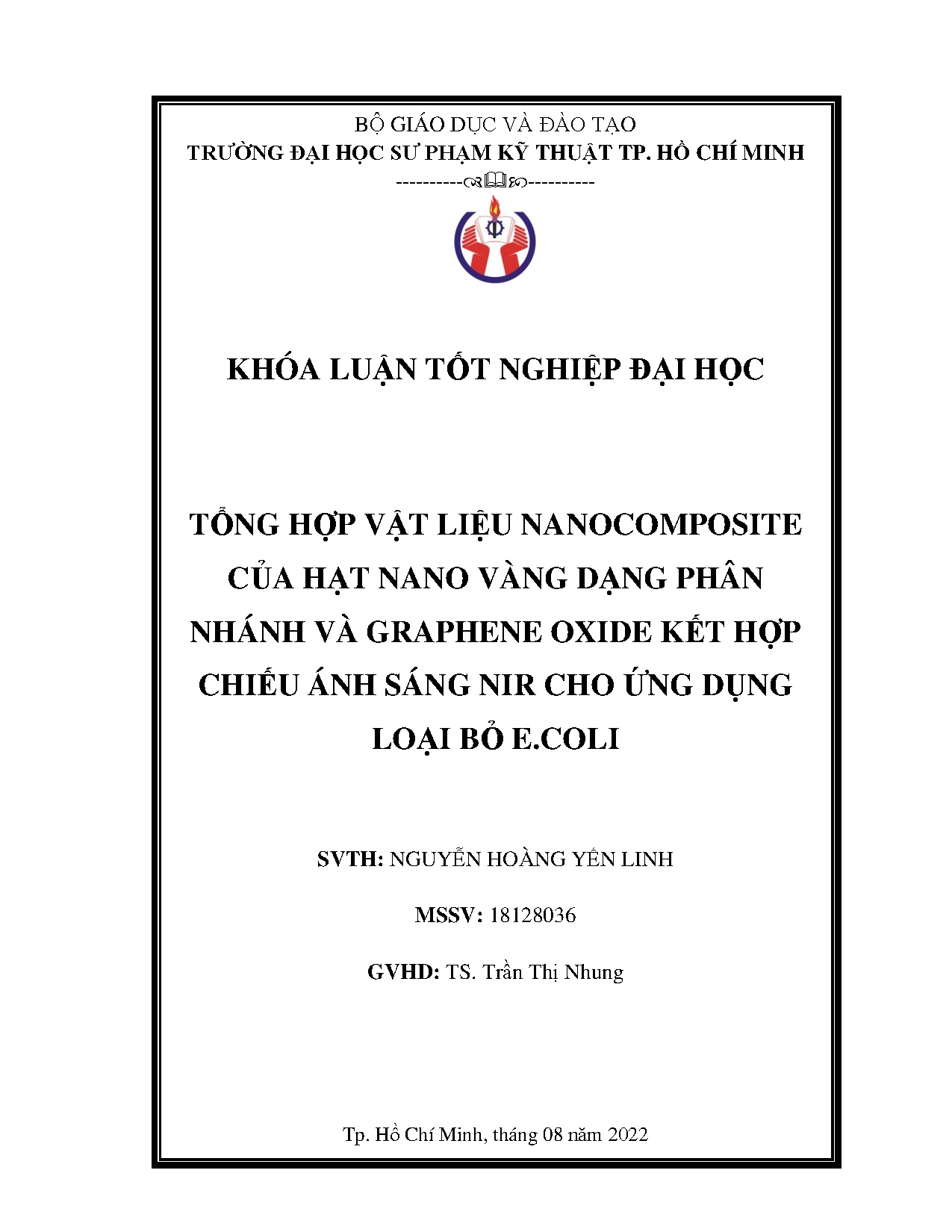 Đồ án tốt nghiệp - Tổng hợp vật liệu nanocomposite của hạt nano vàng dạng phân nhánh VGOKHCSNCỨDLBE