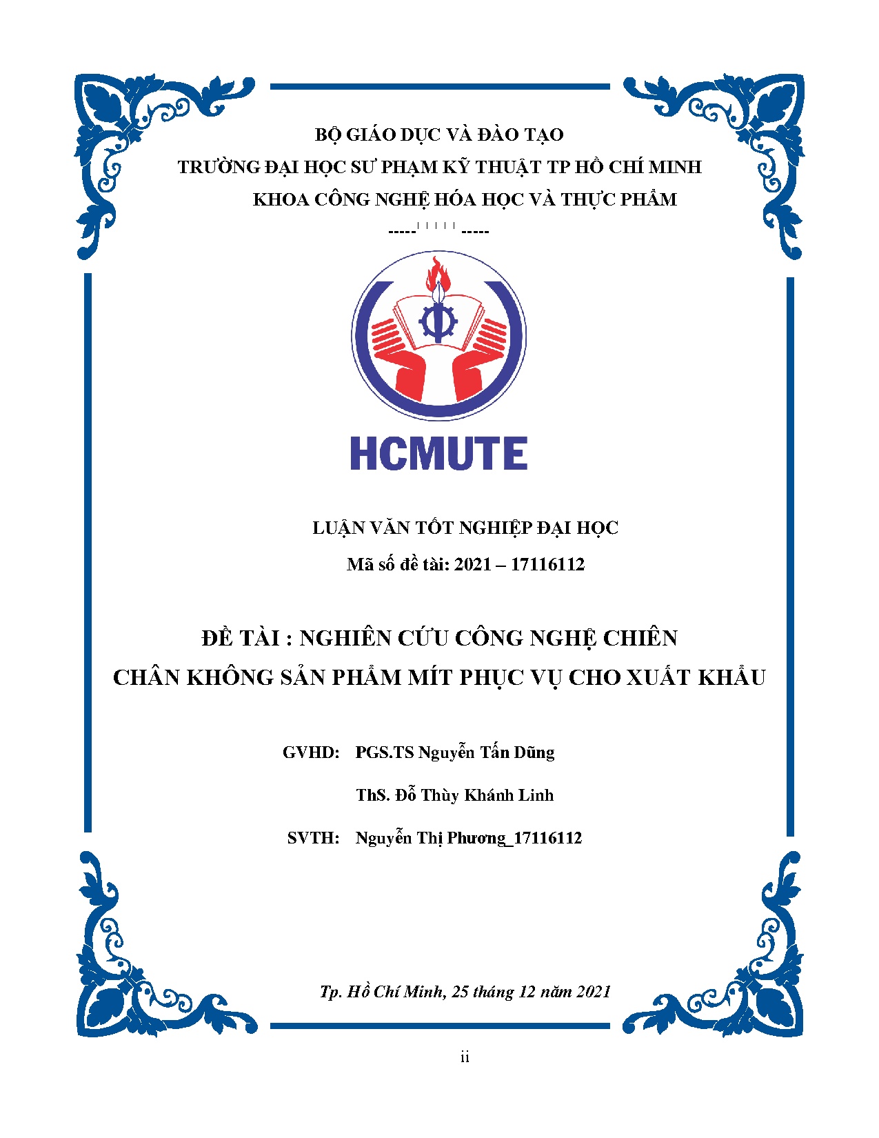 Đồ án tốt nghiệp - Nghiên cứu công nghệ chiên chân không sản phẩm mít phục vụ cho xuất khẩu