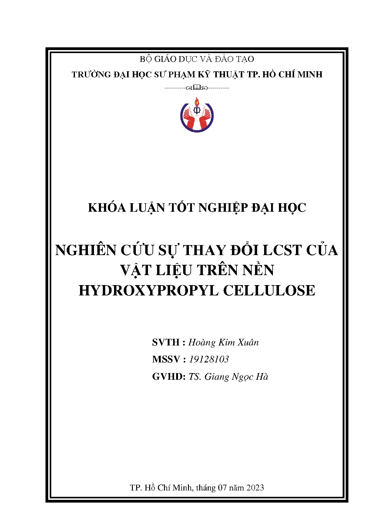 Đồ án tốt nghiệp - Nghiên cứu sự thay đổi LCST của vật liệu trên nền Hydroxypropyl Cellulose