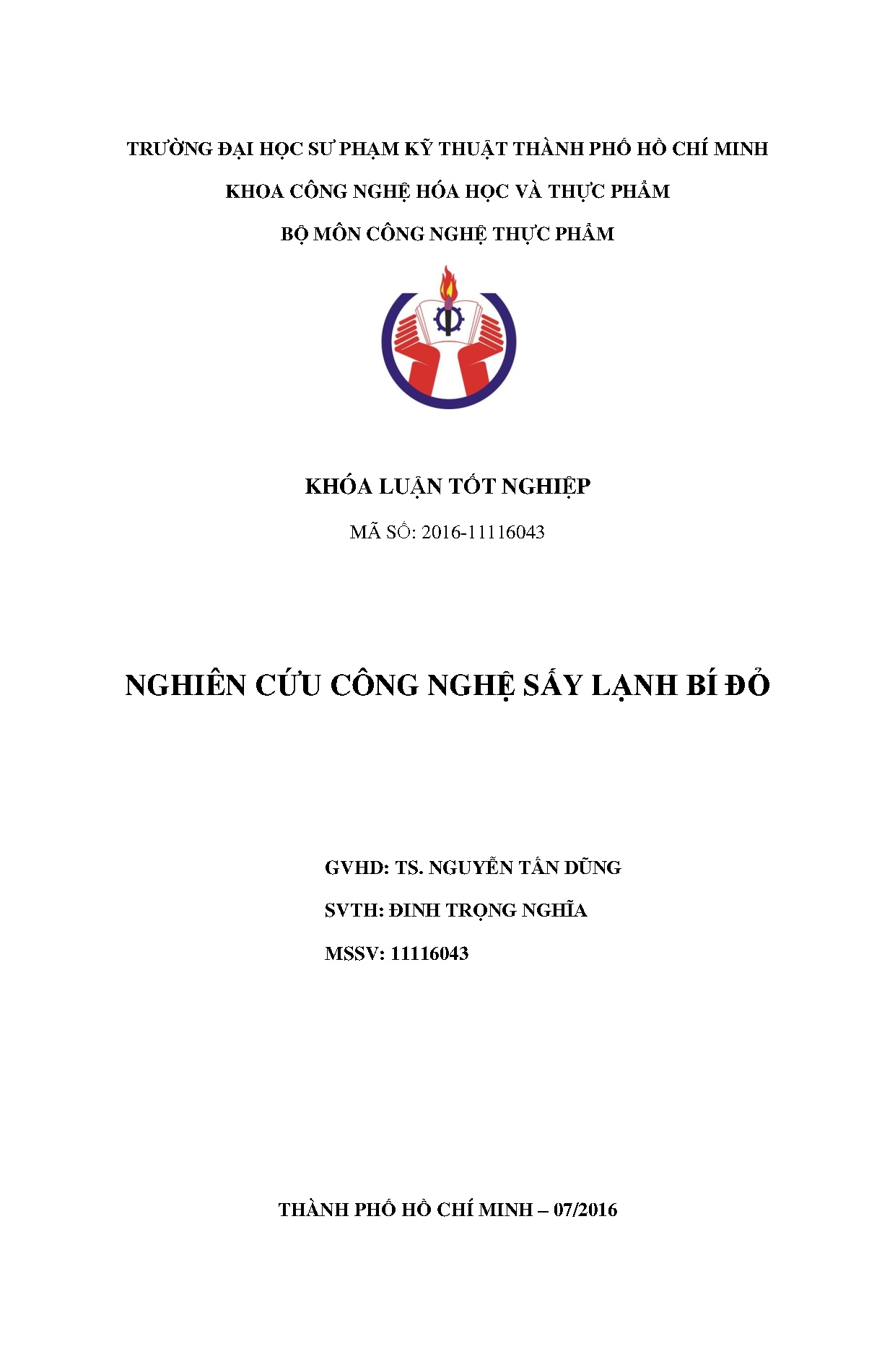 Đồ án tốt nghiệp - Nghiên cứu công nghệ sấy lạnh bí đỏ