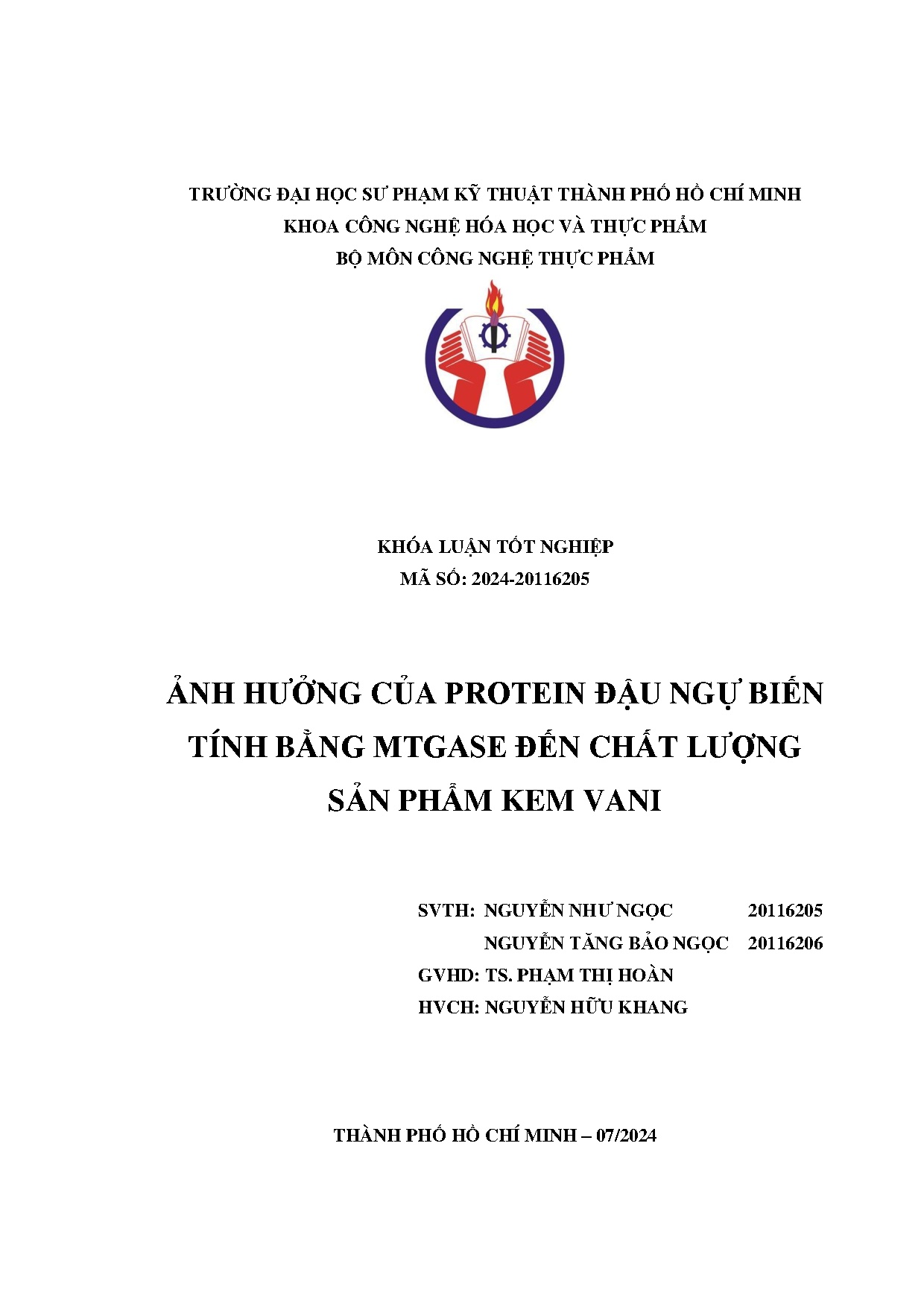 Đồ án tốt nghiệp - Ảnh hưởng của protein đậu ngự biến tính bằng Mtgase đến chất lượng sản phẩm kem V