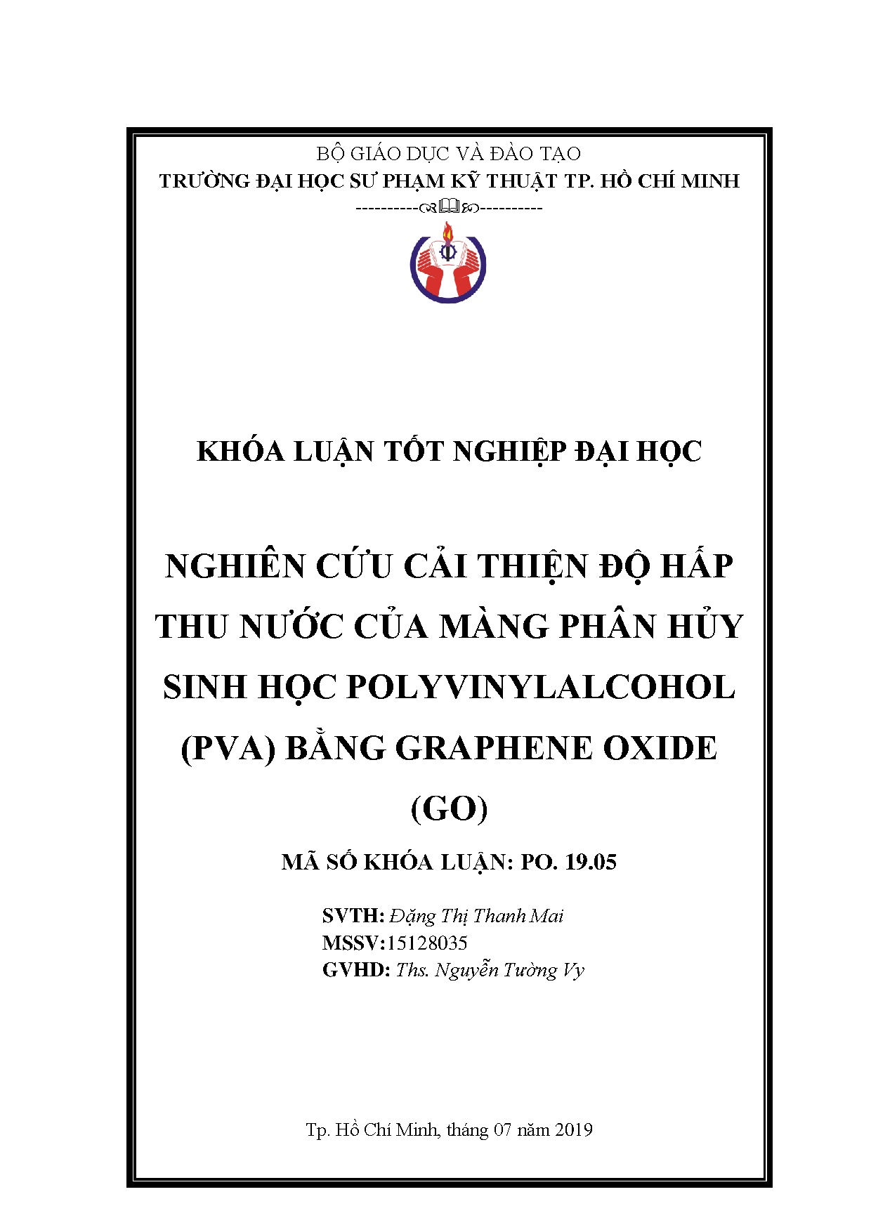 Đồ án tốt nghiệp - Nghiên cứu cải thiện độ hấp thu nước của màng phân hủy sinh học P ( BGO (
