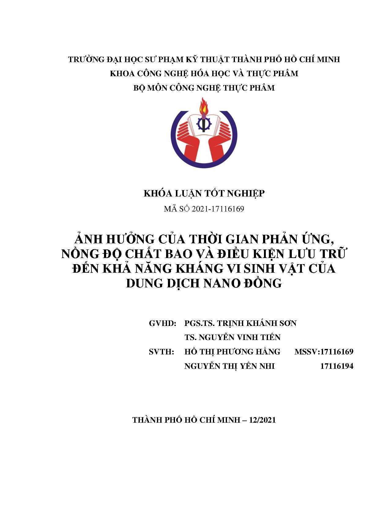 Đồ án tốt nghiệp - Ảnh hưởng của thời gian phản ứng, nồng độ chất bao và điều kiện lưu TĐKNKVSVCDDNĐ