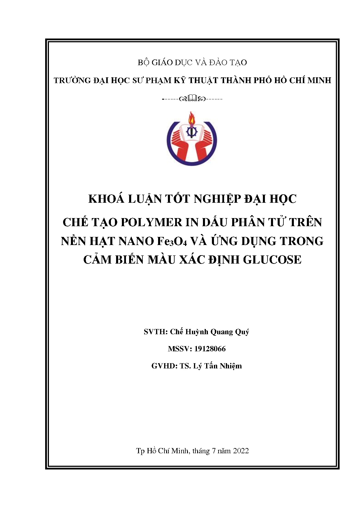 Đồ án tốt nghiệp - Chế tạo polymer in dấu phân tử trên nền hạt nano Fe3o4 và ứng dụng trong CBMXĐG